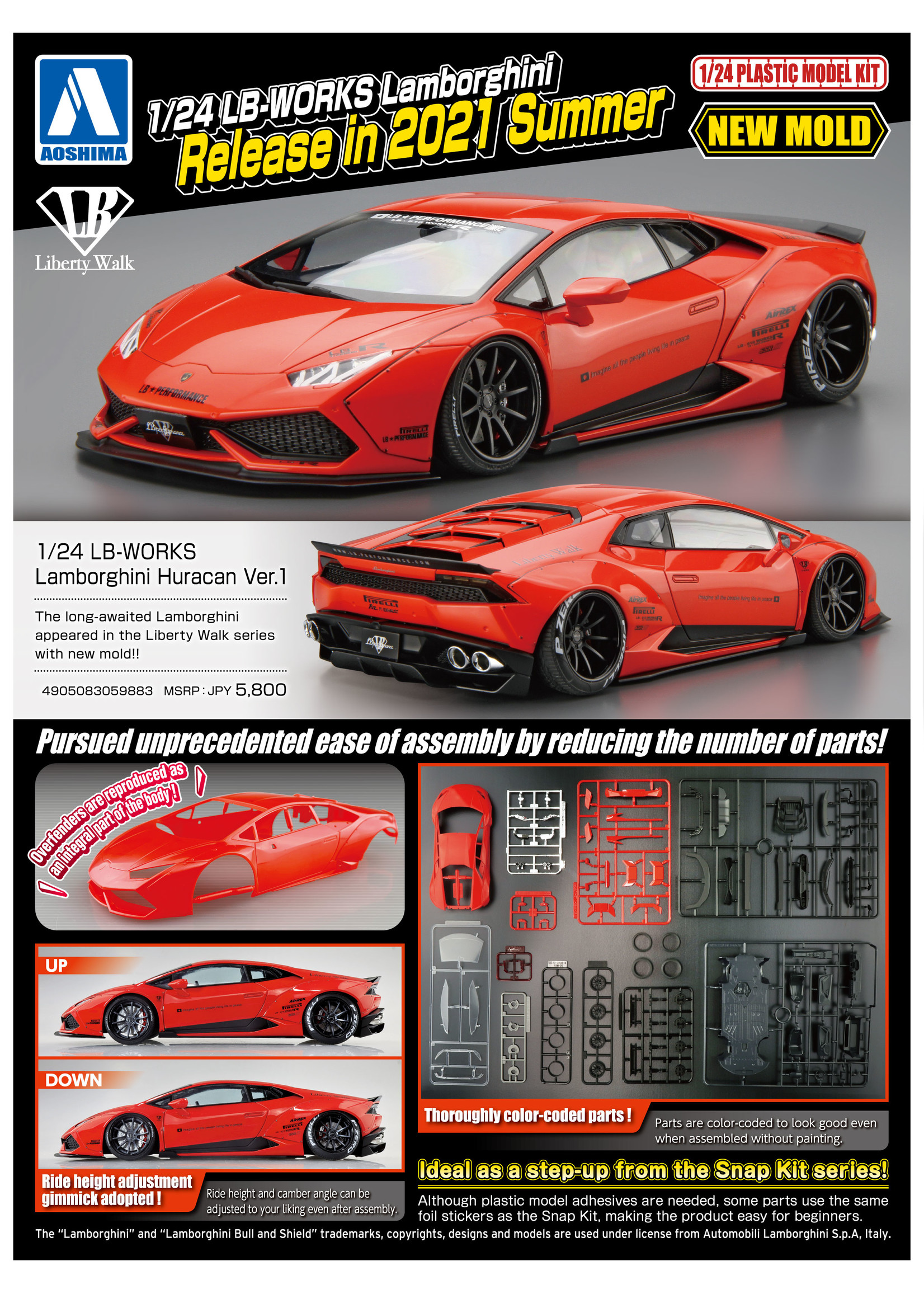 Aoshima 1/24 Liberty Walk LB-Works Lamborghini Huracan Ver. 1