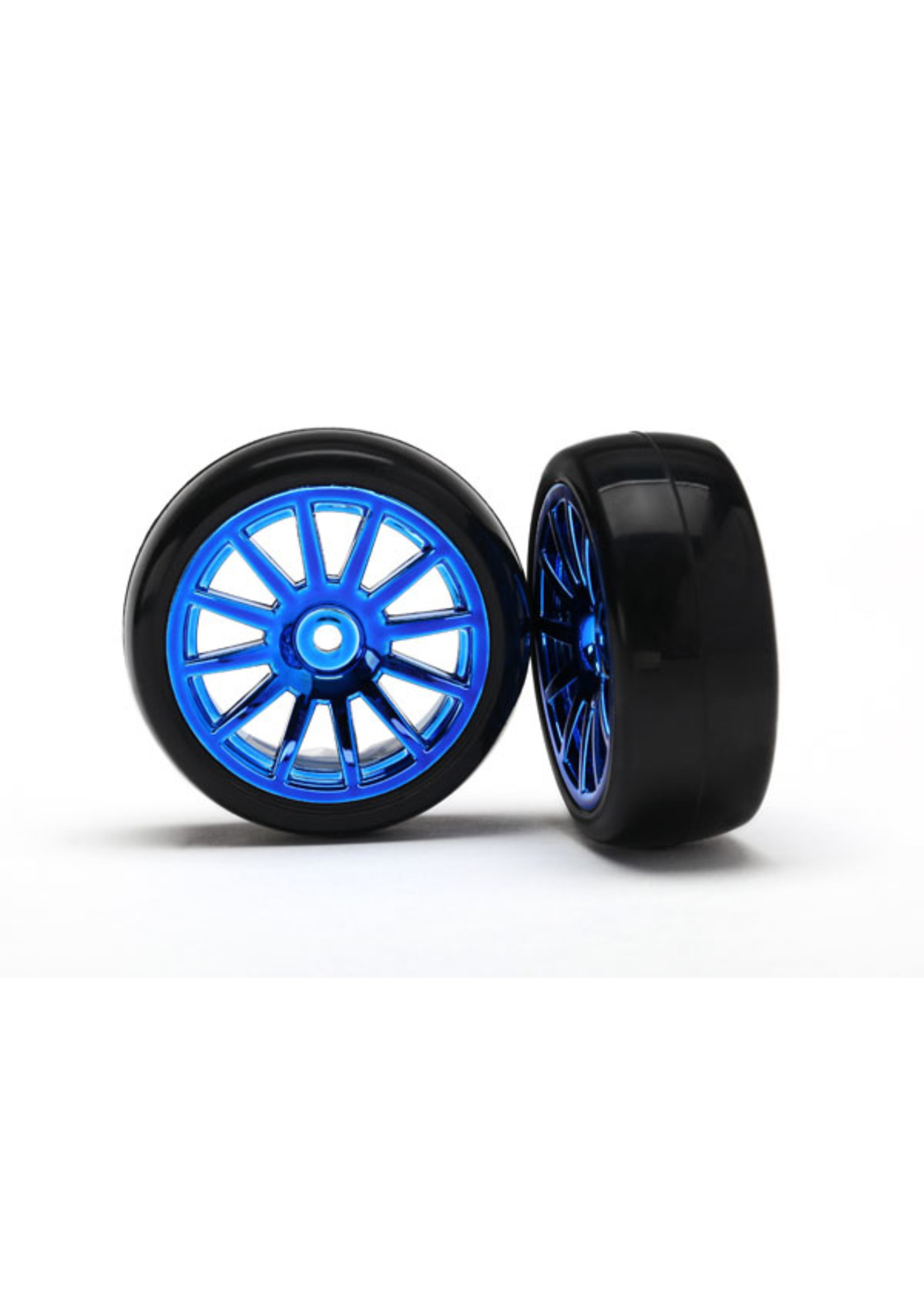 Traxxas 7573R - 12-Spoke Blue Chrome Wheels / Slick Tires