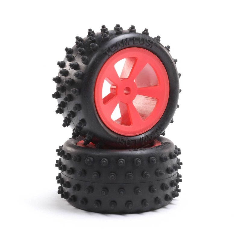 LOS41023 - 4 Row Rear Tires, Mounted, Red (2): Mini JRX2