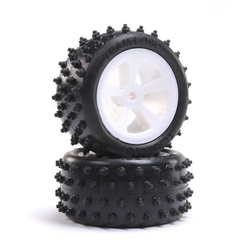 LOS41024 - 4 Row Rear Tires, Mounted, White (2): Mini JRX2