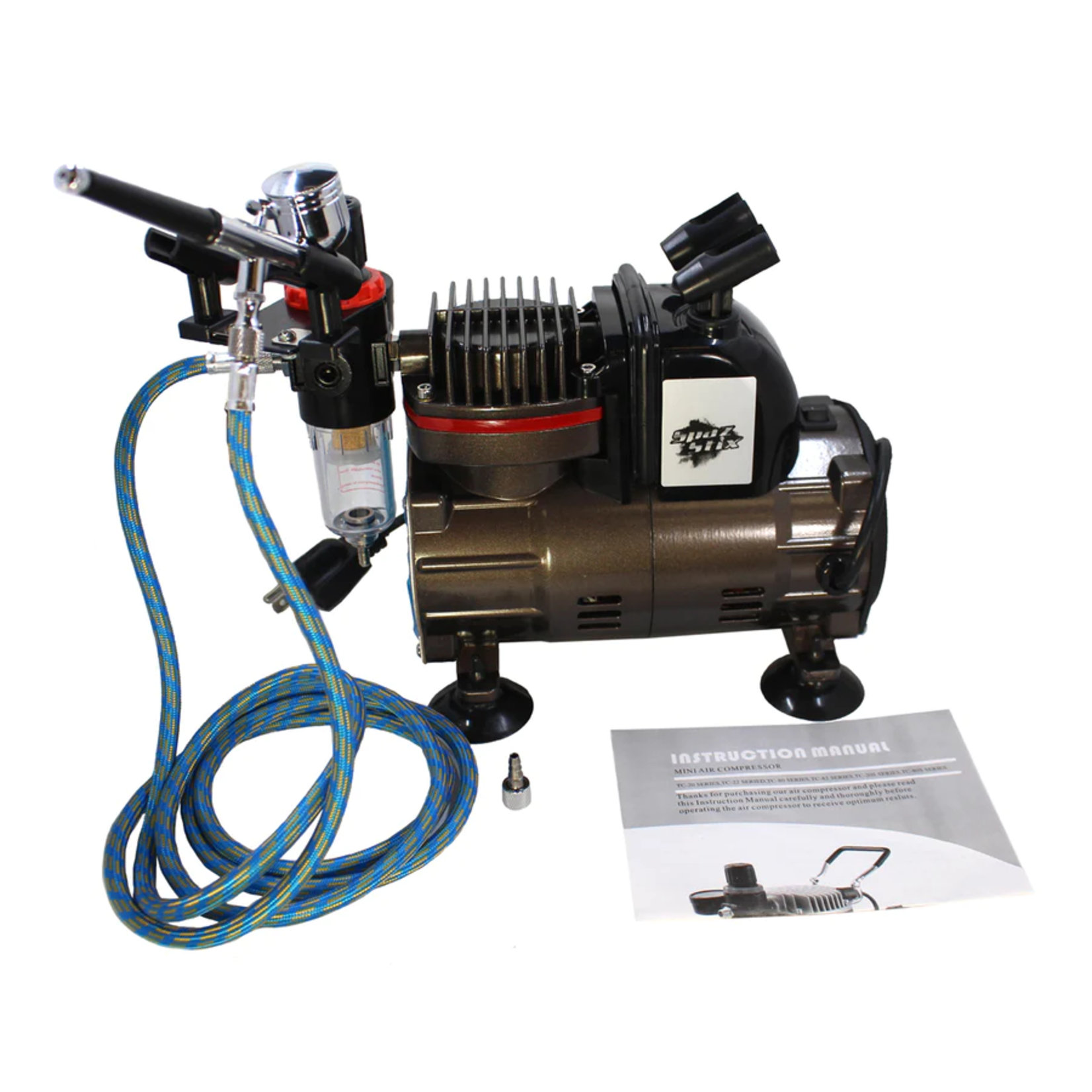 Spaz Stix Dual Action Gravity Feed Airbrush & Air Compressor Combo