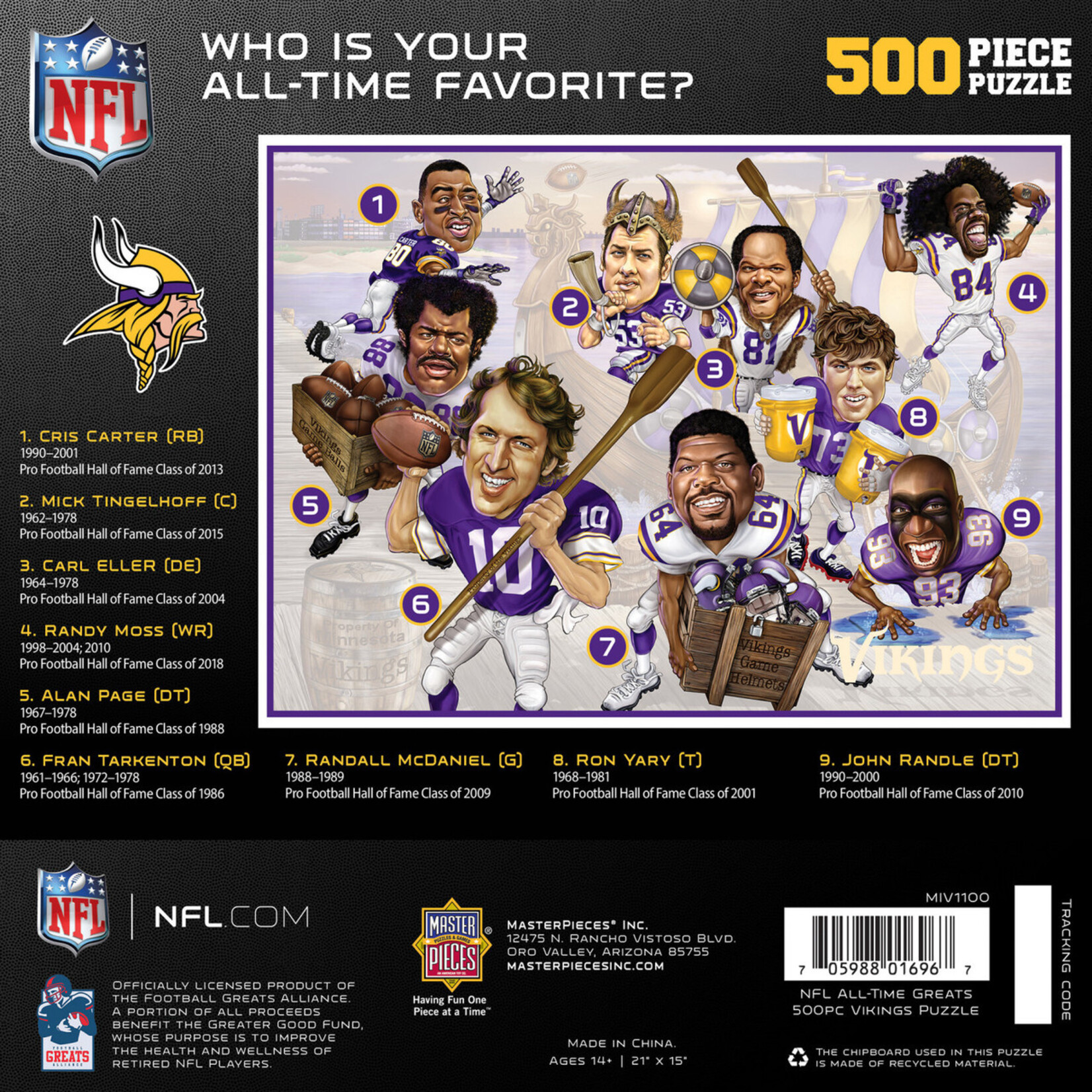 Masterpiece Puzzles Vikings All-Time Greats - 500 Piece Puzzle