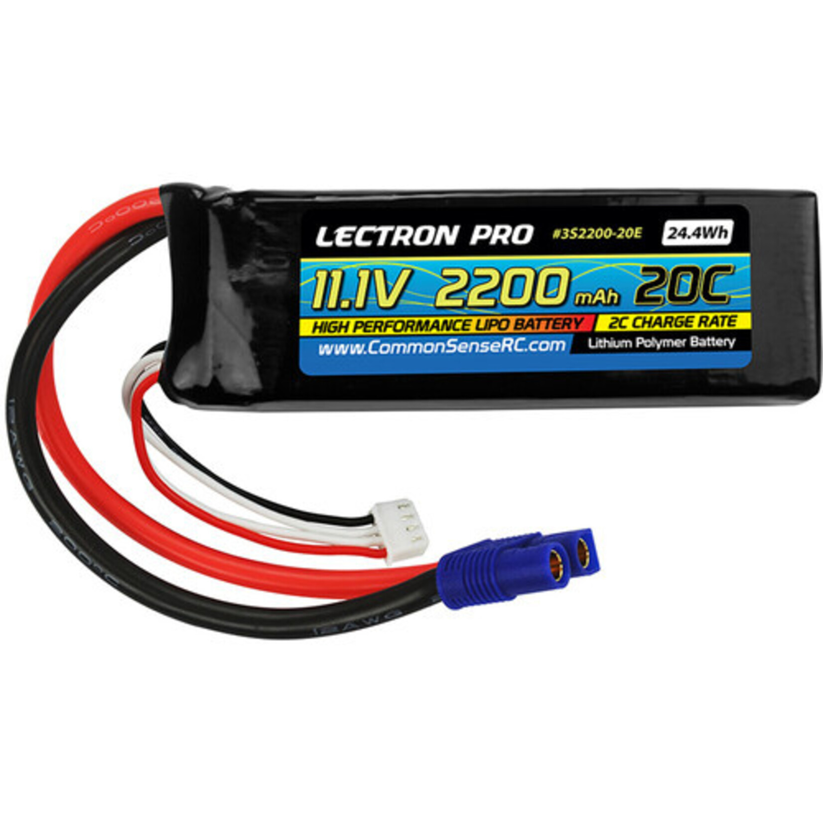 Common Sense RC Lectron Pro 11.1V 2200mAh 100C 3S Lipo Battery With EC3 Connector