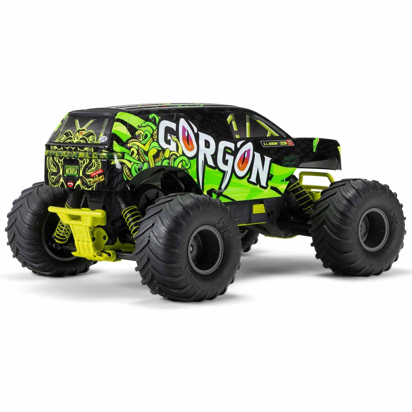 Arrma ARA3230ST1 -  1/10 GORGON 4X2 MEGA 550 Brushed Monster Truck, RTR - Yellow