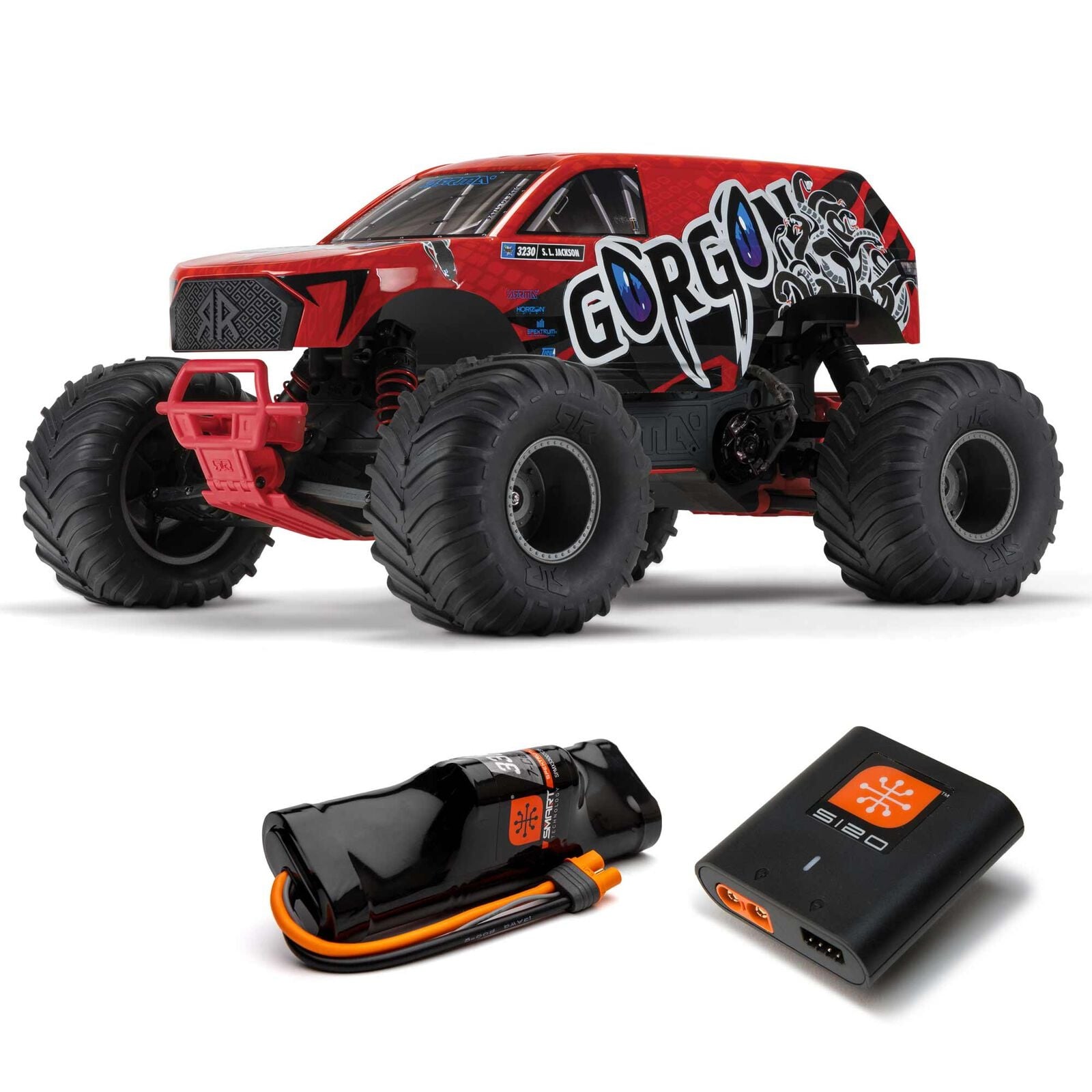 ARA3230ST2 - 1/10 GORGON 4X2 MEGA 550 Brushed Monster Truck, RTR - Red