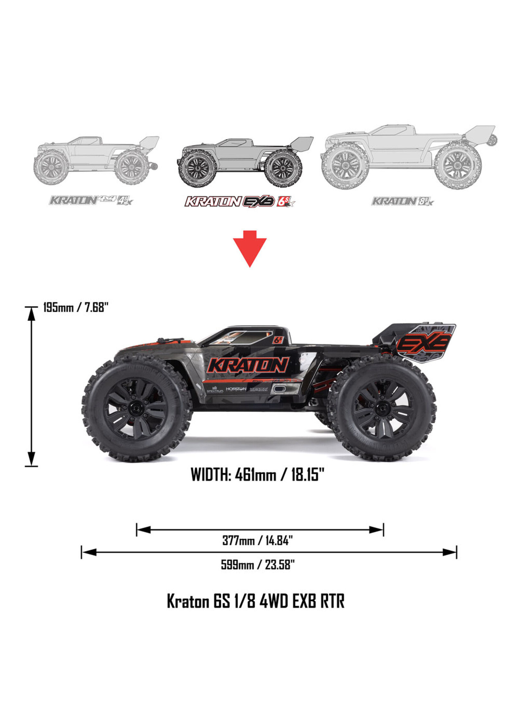 Arrma 1/8 KRATON 6S BLX 4X4 Extreme Bash Speed Monster Truck, RTR, - Black