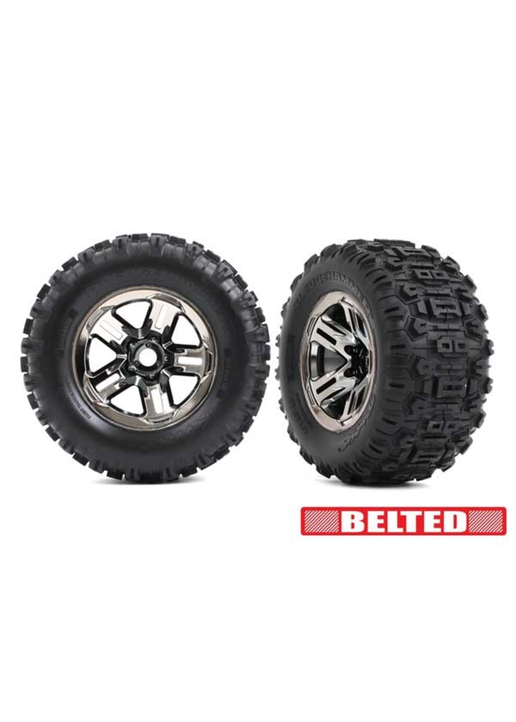Traxxas 9573A - Sledgehammer Tires & Wheels, Belted - Black Chrome