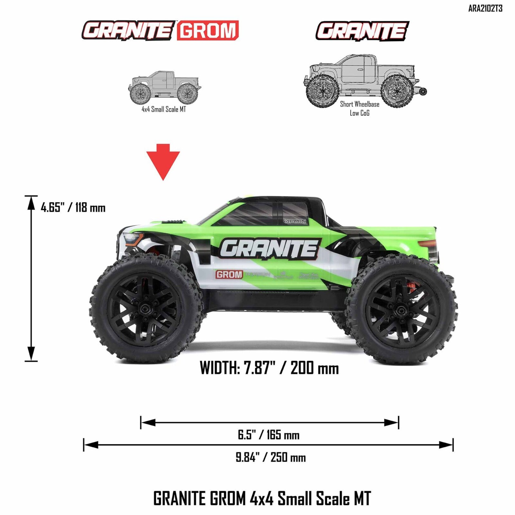 Arrma 1/18 Granite GROM MEGA 380 Brushed 4x4 Monster Truck, RTR - Green