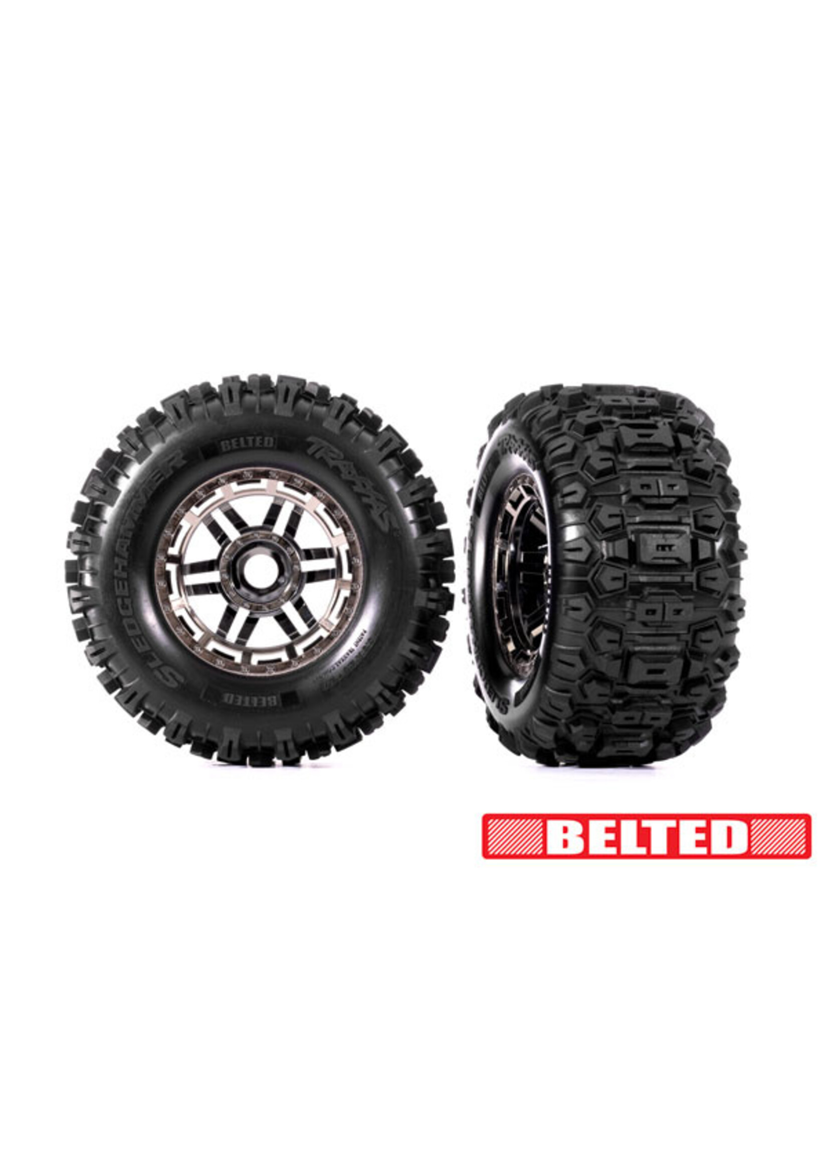 Traxxas 8979A - Sledgehammer All Terrain Tires & Wheels, Belted - Black Chrome