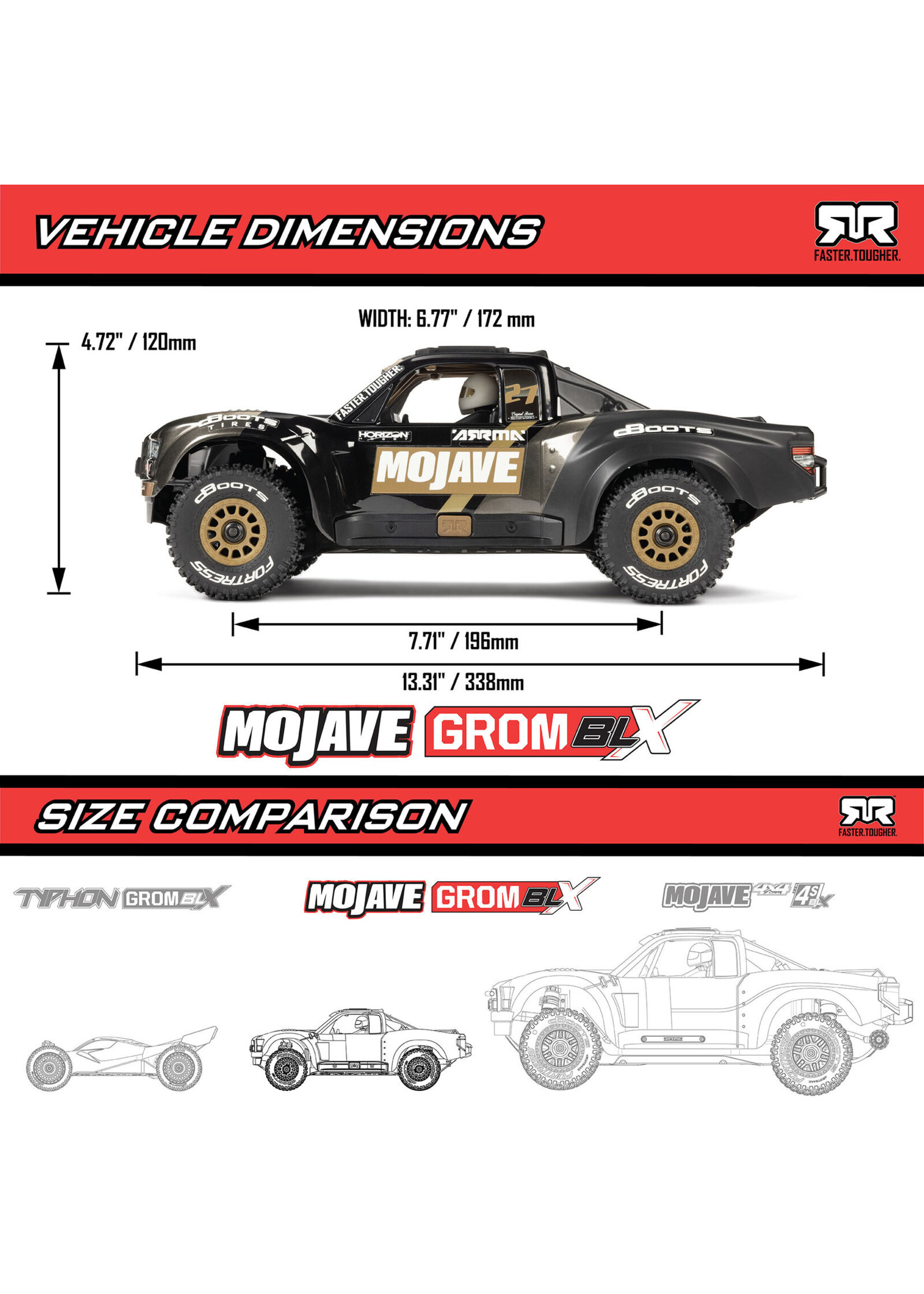 Arrma 1/18 Mojave GROM 4X4 223S BLX Brushless Small Desert Truck - Black