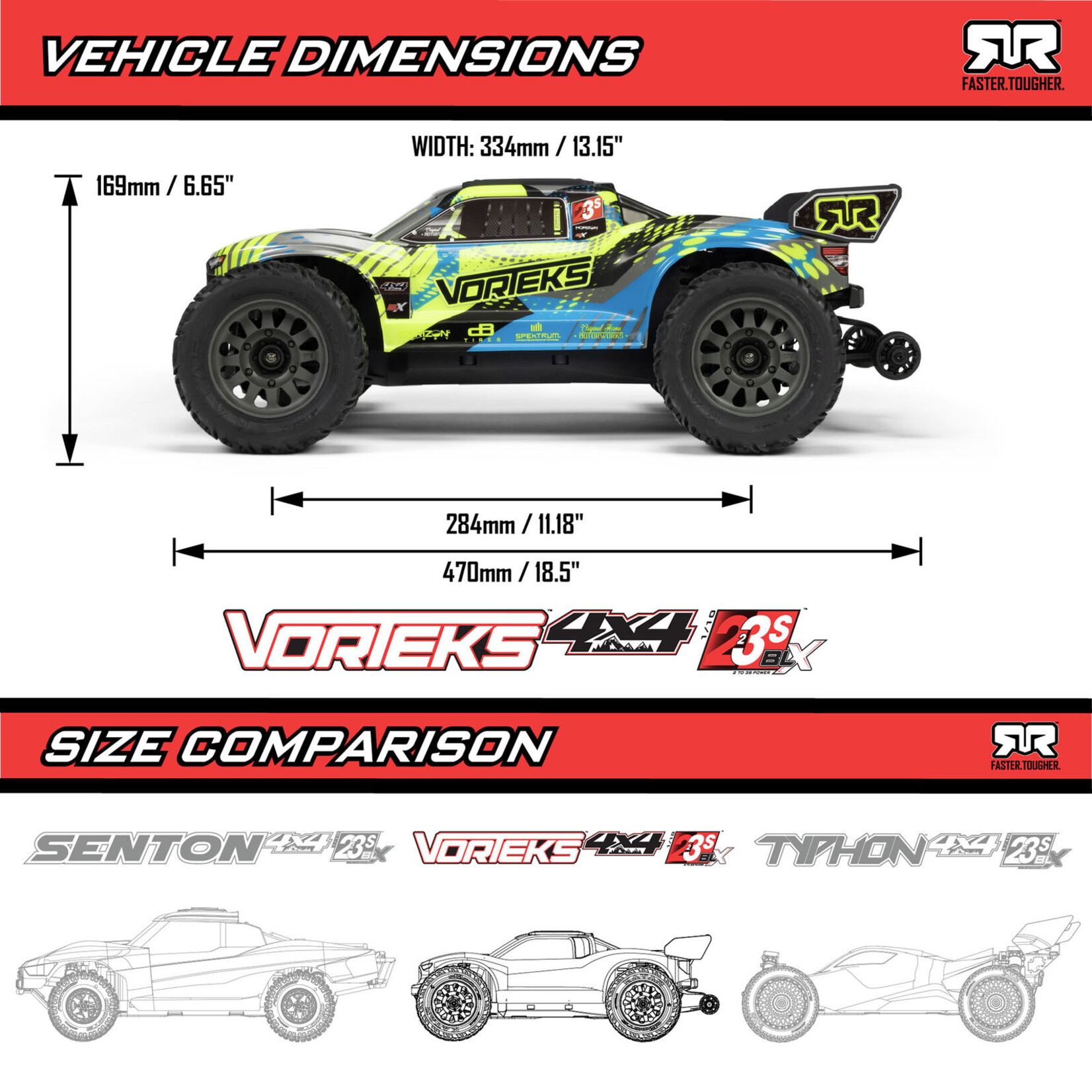 Arrma ARA4305V4T1 - 1/10 VORTEKS 223S DSC 4X4 RTR Brushless Stadium Truck - Red