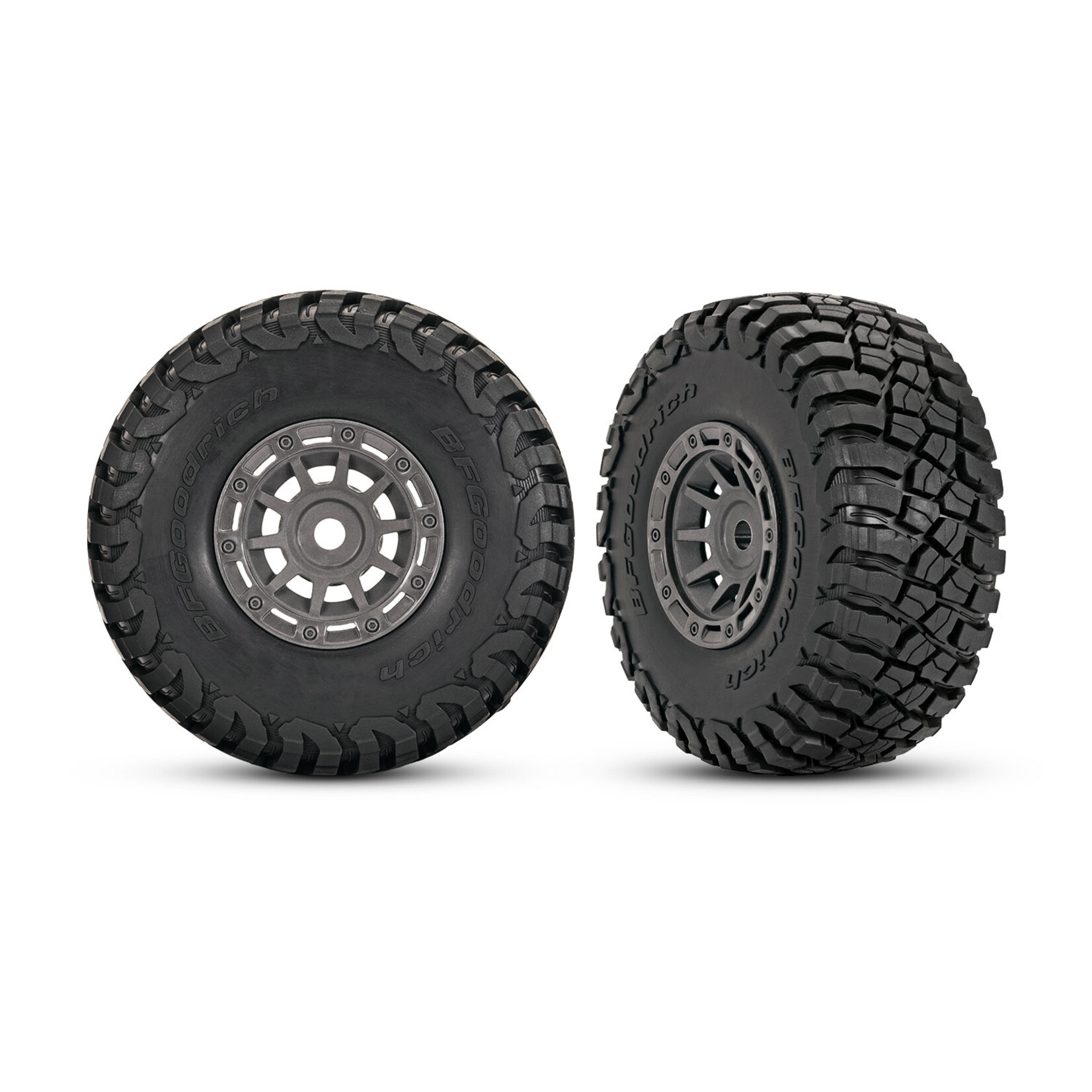 Traxxas 10870-GRAY - 1.4" Gray & Chrome Wheels With BFG Mud-Terrain Tires (2)