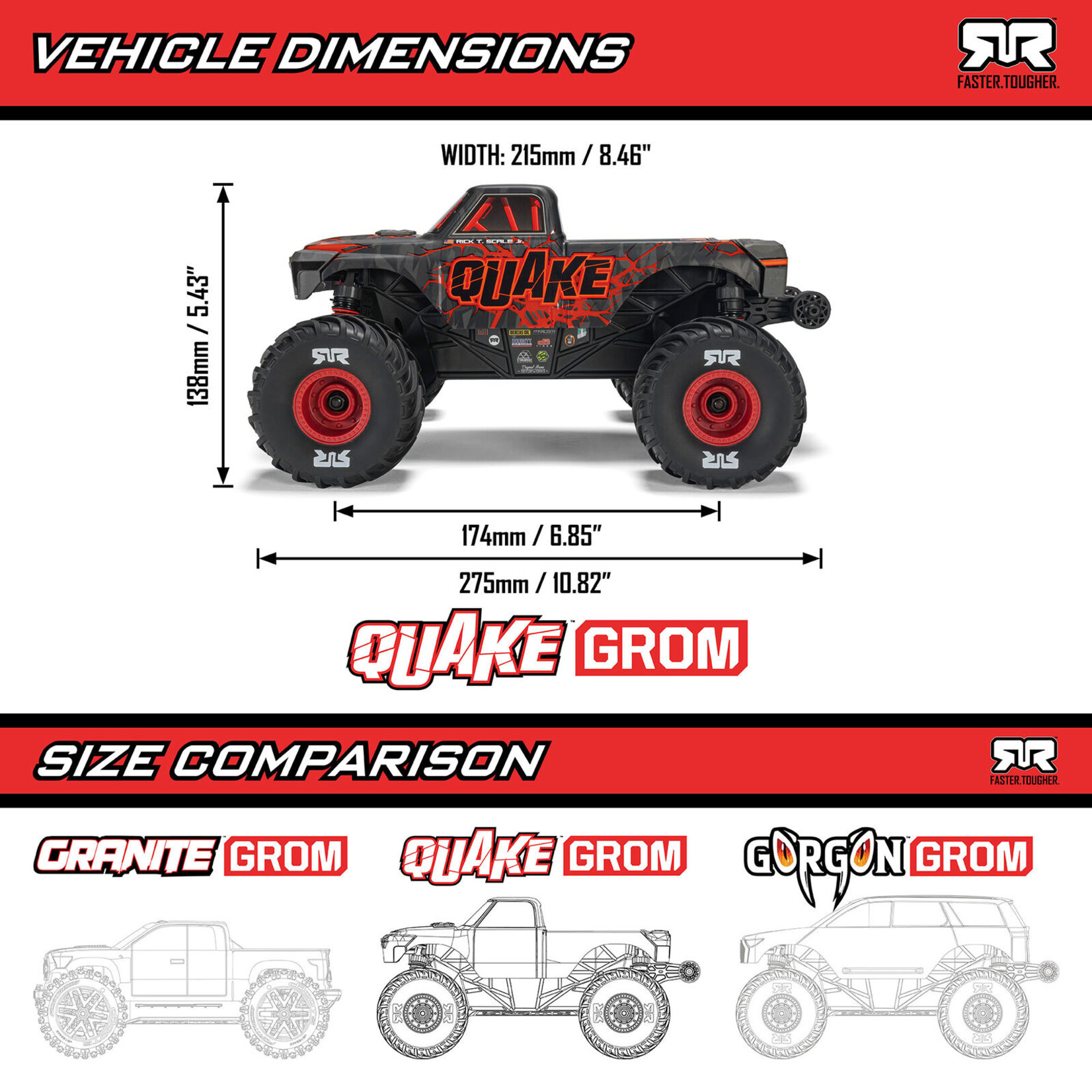 Arrma ARA2137T1 - 1/16 QUAKE GROM 4X4 RTR Monster Truck - Red