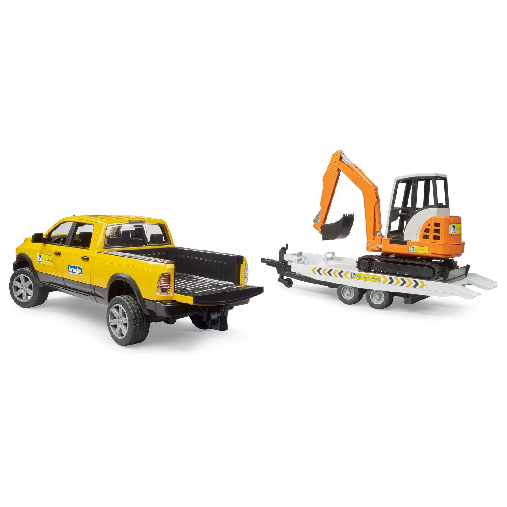 Bruder Toys  02546 - Ram Rental Service Pick-up With Trailer & Mini Excavator