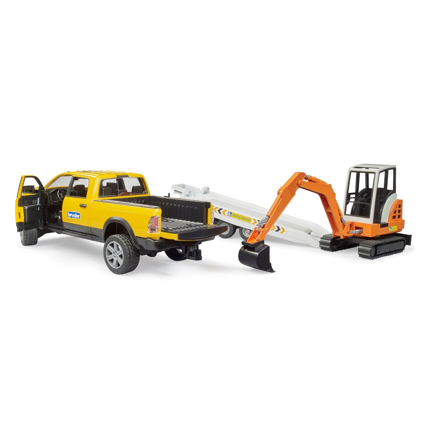 Bruder Toys  02546 - Ram Rental Service Pick-up With Trailer & Mini Excavator