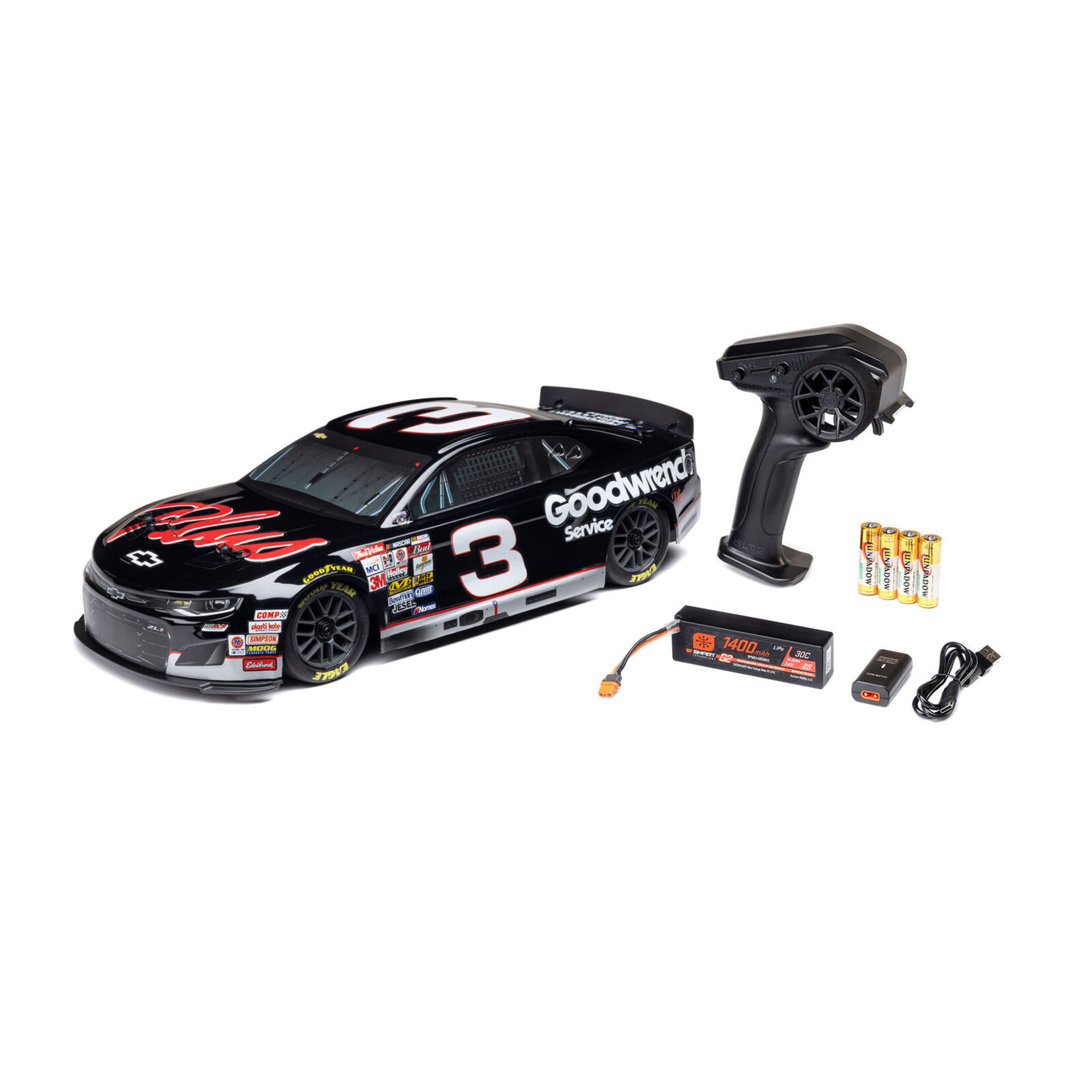 Losi LOSF1122503 - 1/12 NASCAR RCR No. 3 GM Goodwrench Chevrolet, RTR - Black