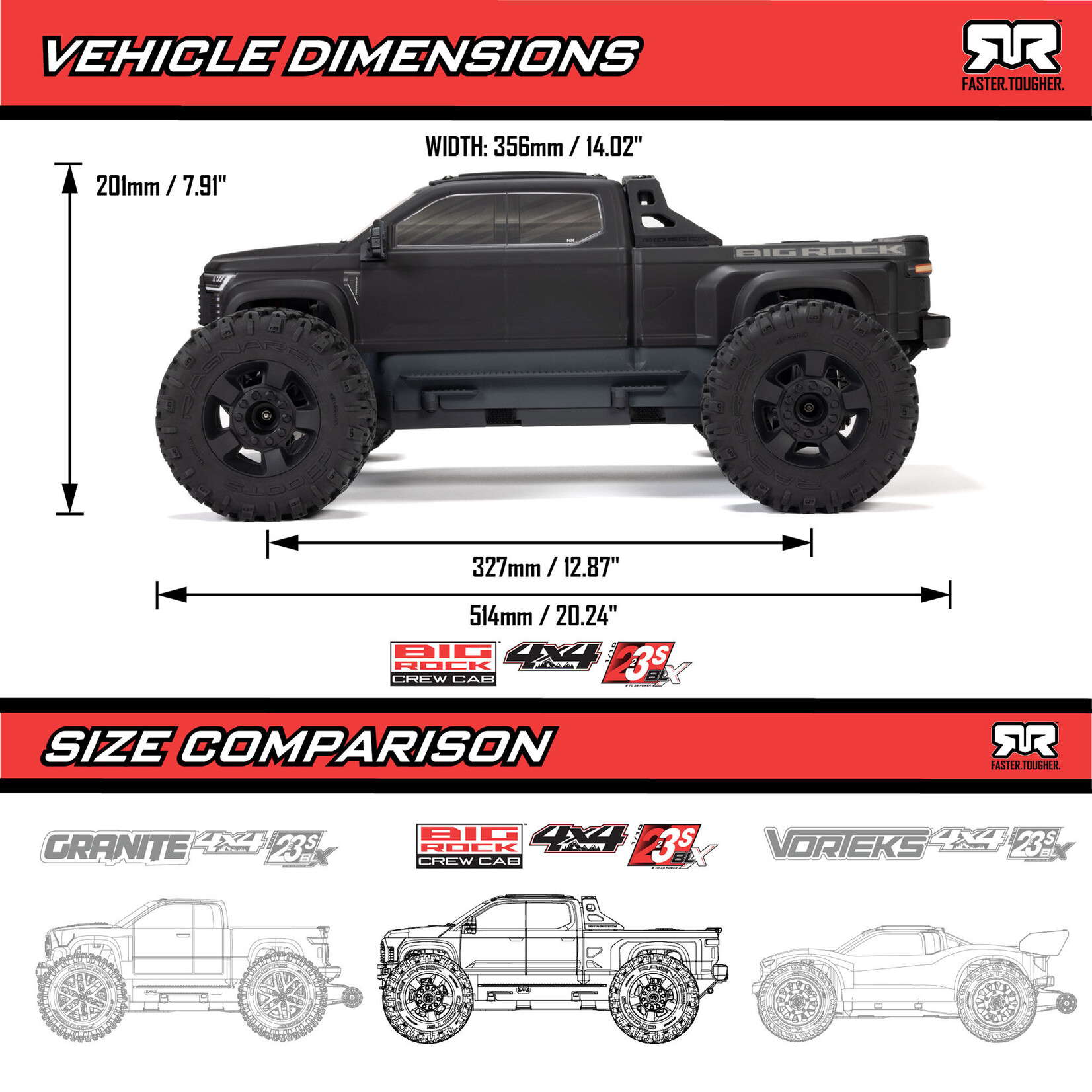 Arrma ARA4312V4T3 1:10 Big Rock 4x4 223S BLX Brushless Street Truck RTR w/DSC Blue