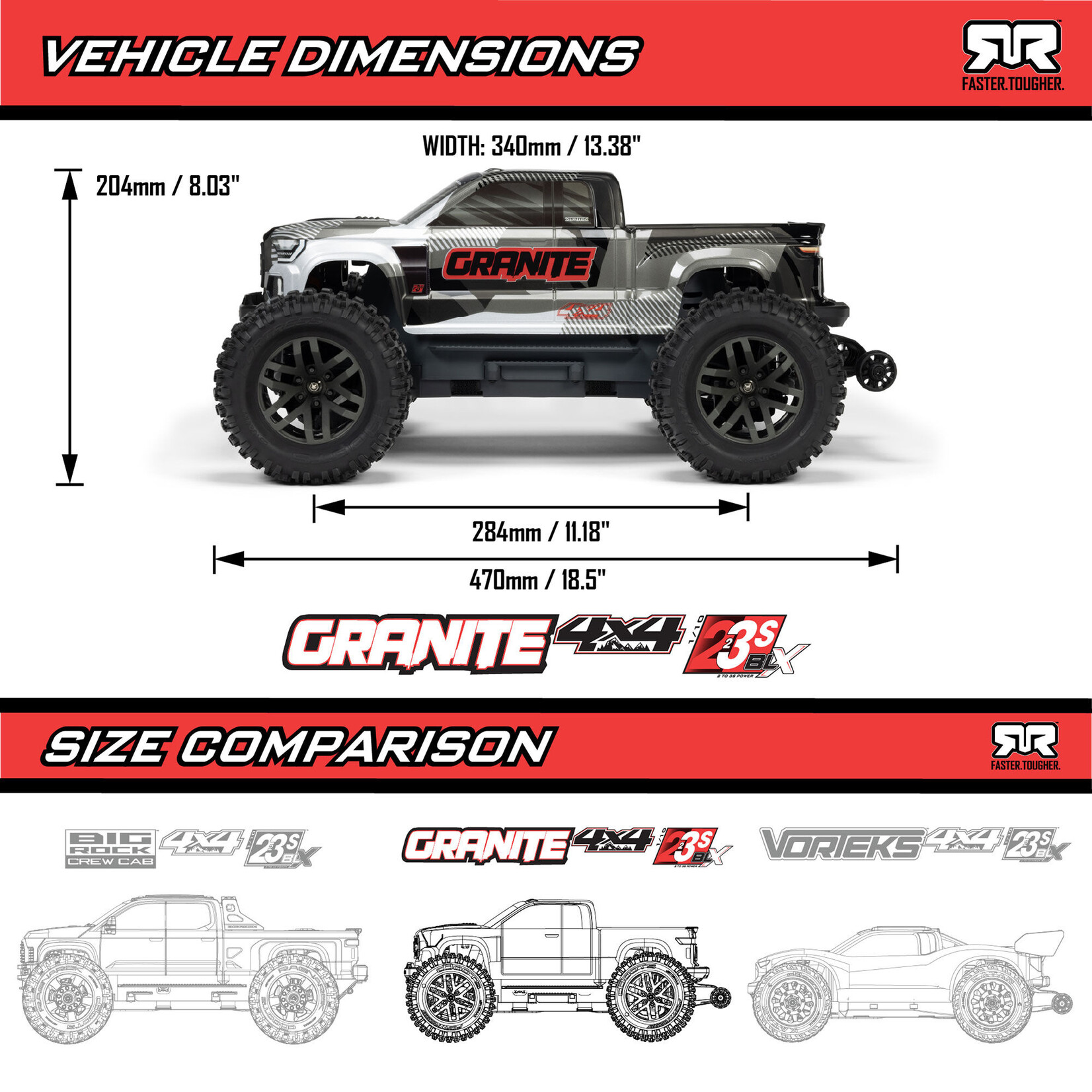 Arrma ARA4302V4T1 1:10 Granite 4x4 223S BLX Brushless Monster Truck RTR w/DSC Blue