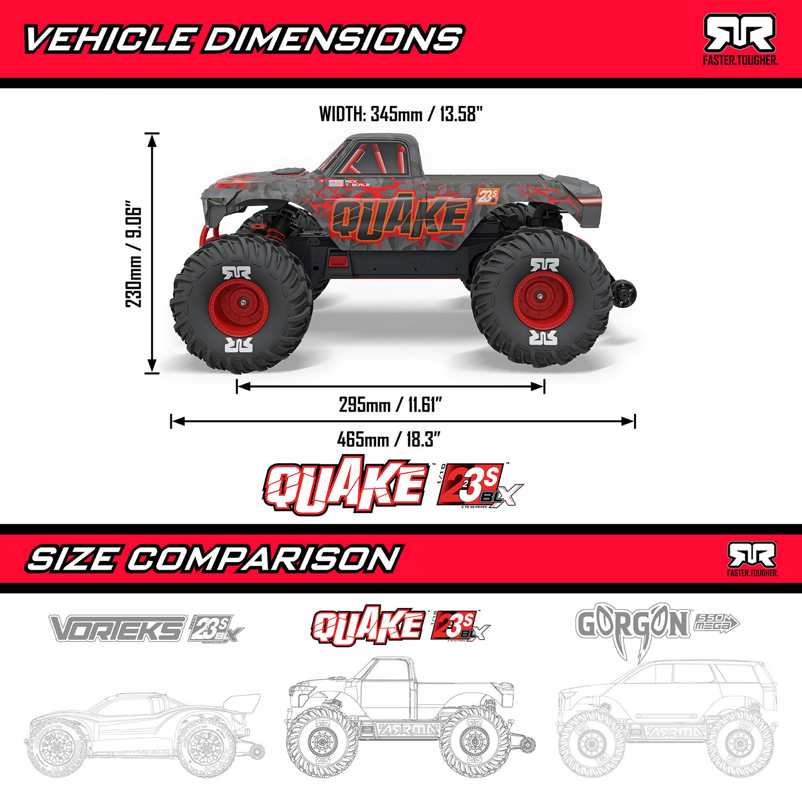 Arrma ARA3537T3 1:10 QUAKE 223S DSC 2WD RTR Brushless Monster Truck Purple