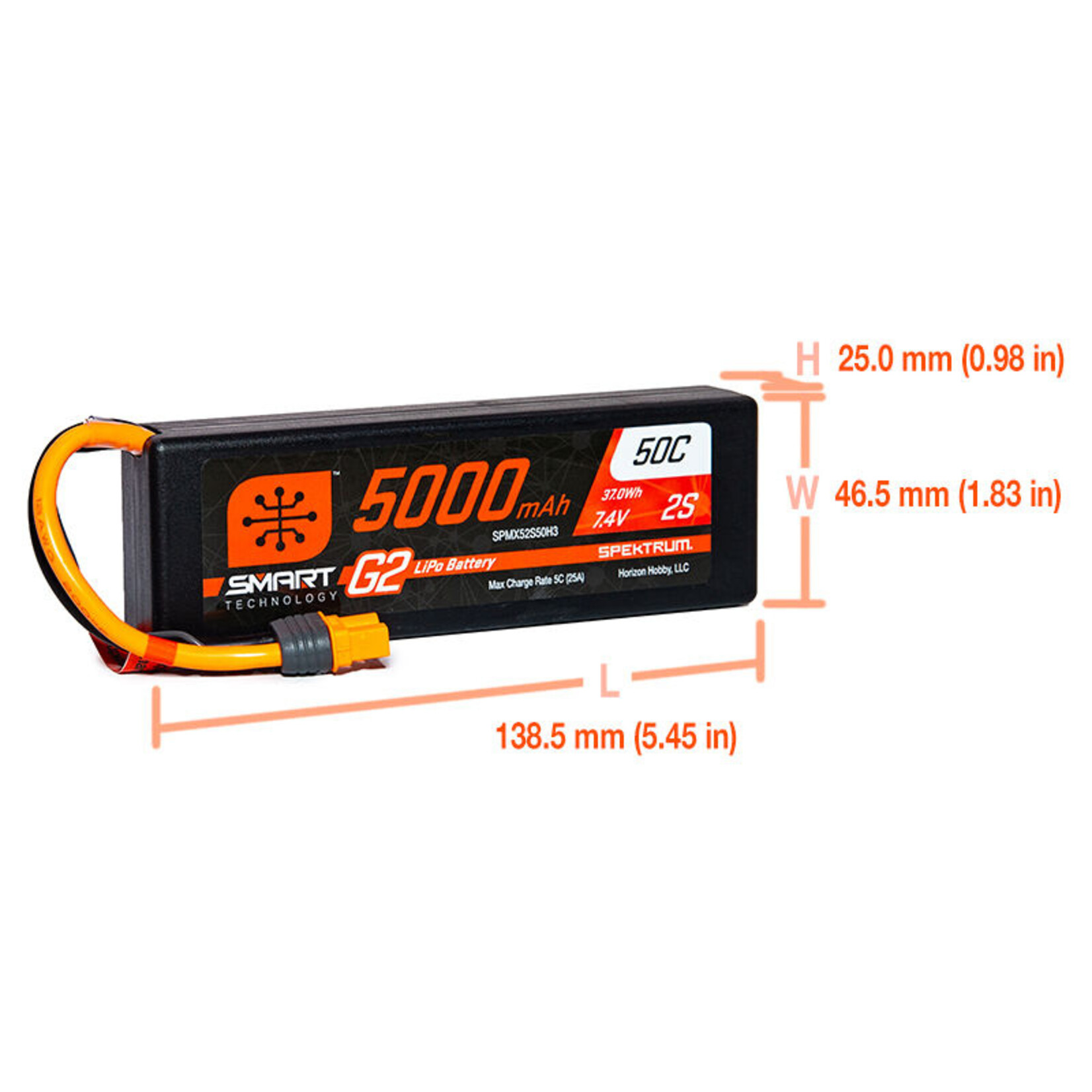 Spektrum SPMX52S50H3 5000mAh 2S 7.4V Smart G2 LiPo 50C Hard Case IC3