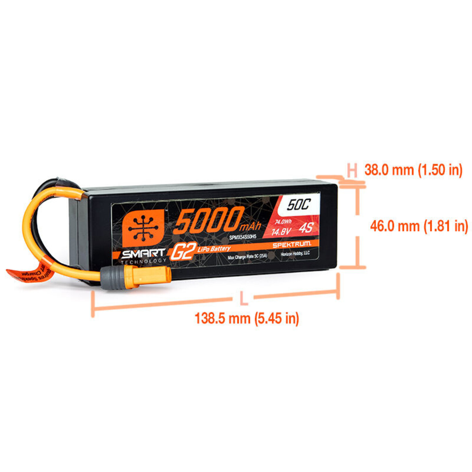 Spektrum SPMX54S50H5 5000mAh 4S 14.8V Smart G2 50C LiPo Hard Case IC5