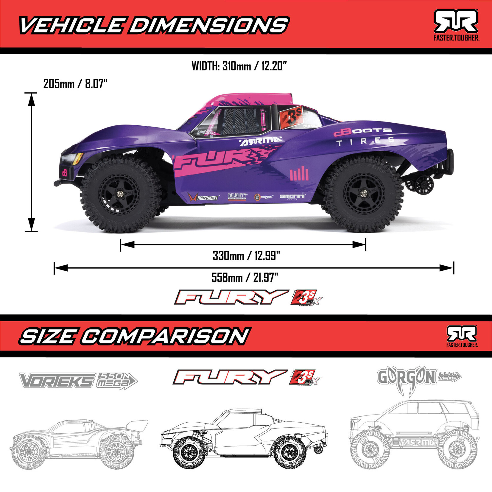 Arrma ARA3521T3 1:10 Fury 2WD 223S BLX Short Course Truck RTR w/DSC Purple