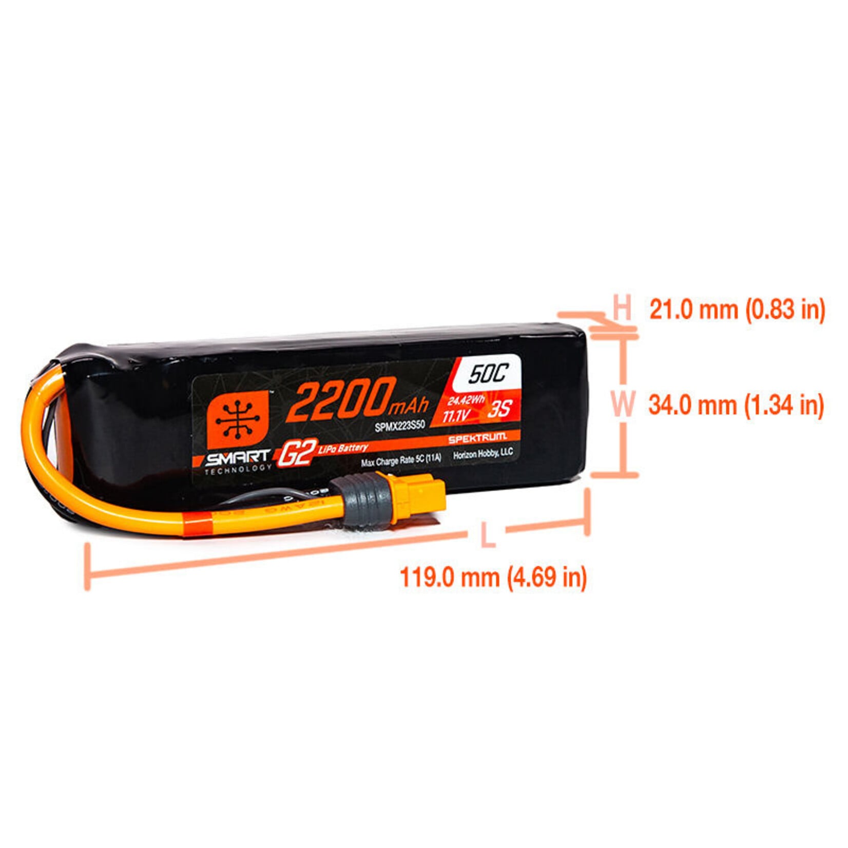 Spektrum SPMX223S50 2200mAh 3S 11.1V Smart G2 LiPo 50C IC3