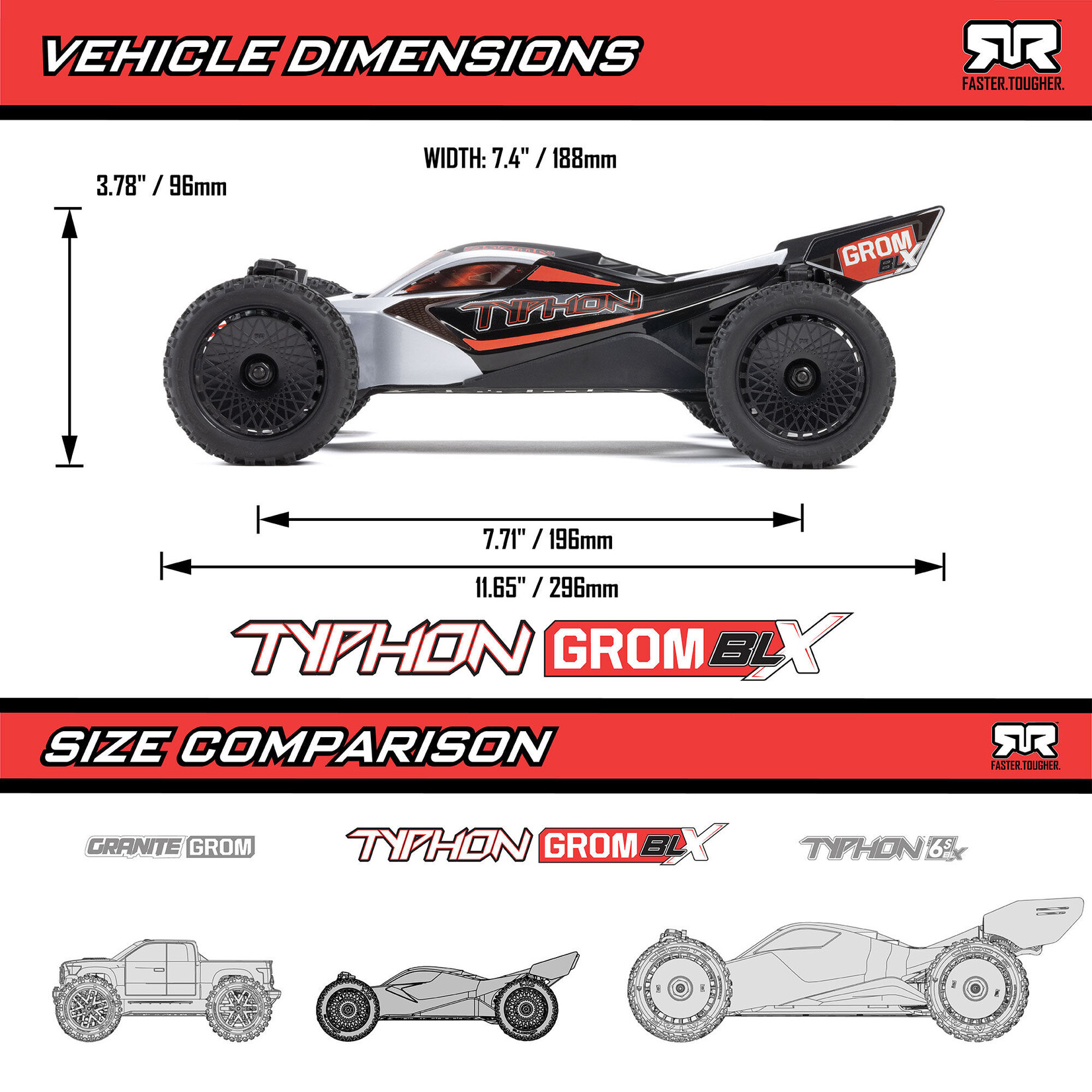 Arrma ARA2306T1 1:14 TYPHON GROM 223S DSC 4X4 RTR Brushless Buggy Silver