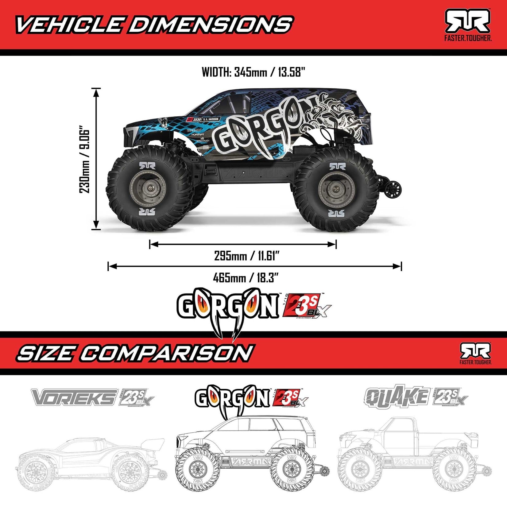 Arrma ARA3530T2 1:10 Gorgon 223S 2WD RTR Brushless Monster Truck Red/Black