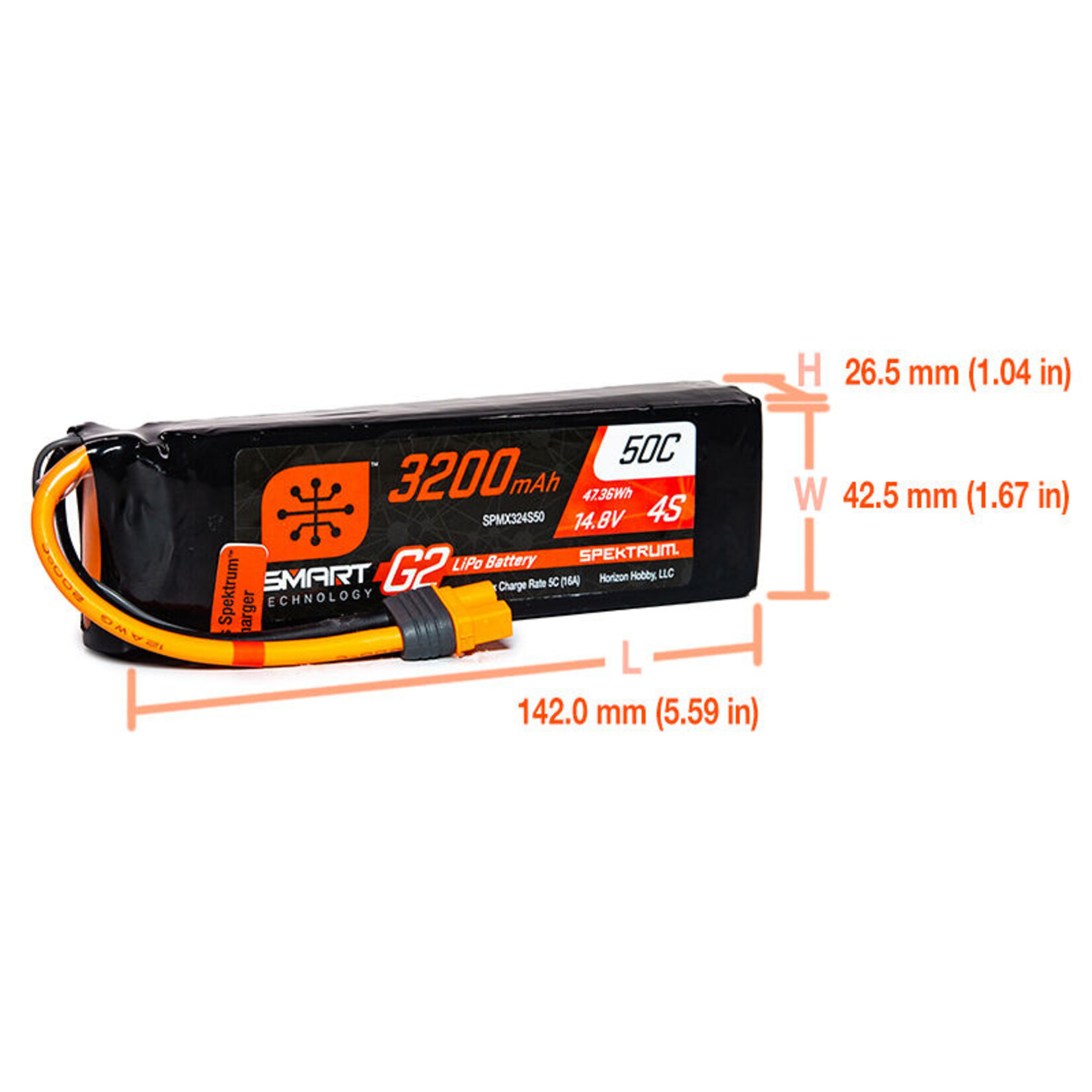 Spektrum SPMX324S50 14.8V 3200mAh 4S 50C Smart G2 LiPo IC3