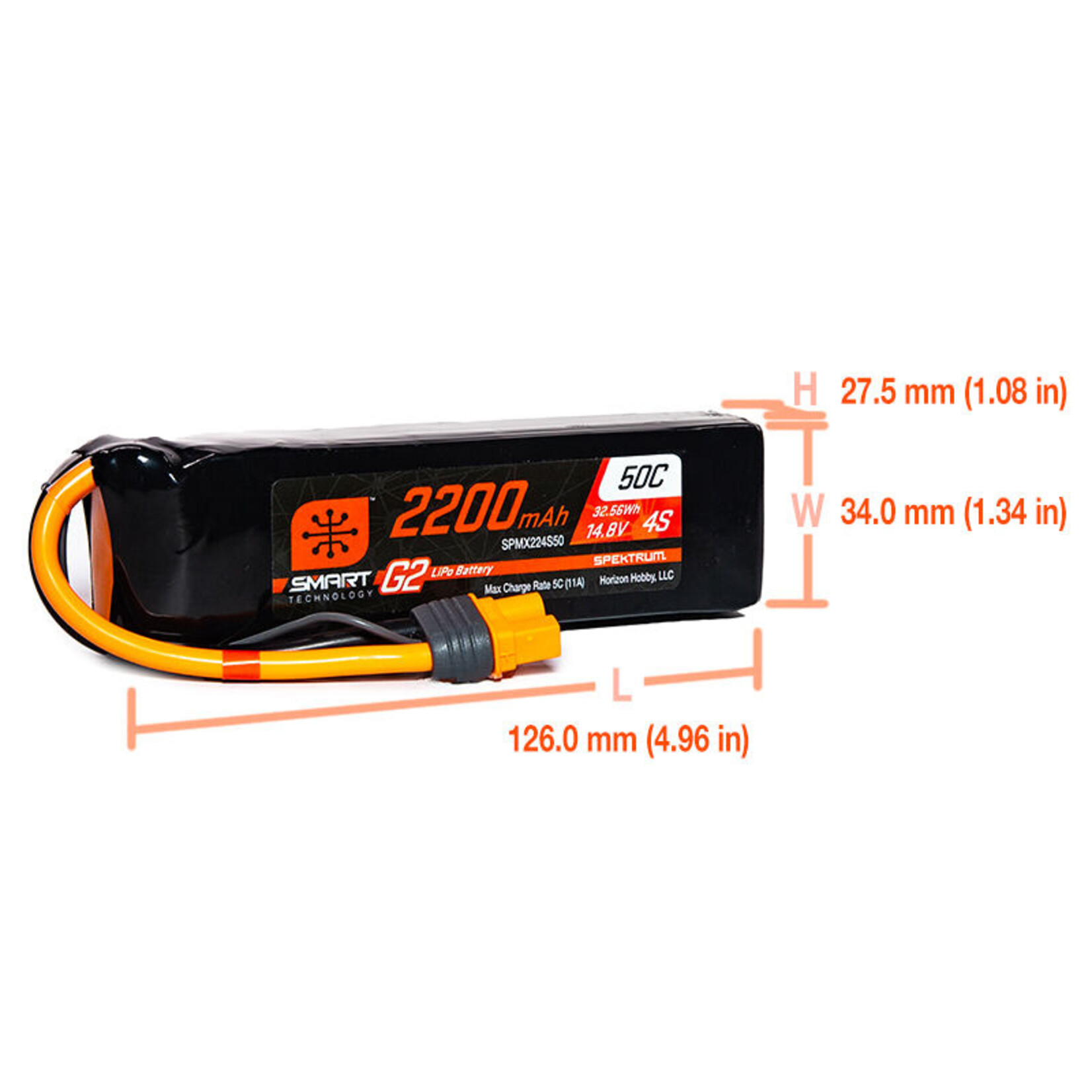 Spektrum SPMX224S50 14.8V 2200mAh 4S 50C Smart G2 LiPo IC3