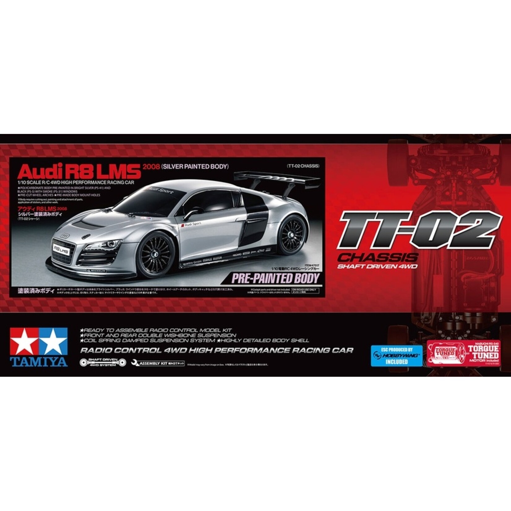 Tamiya 47517 - 1/10 2008 Audi R8 LMS 4WD Painted Body (Limited Edition) (Silver) TT02