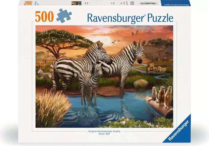 Zebras at the Waterhole - 500 Piece