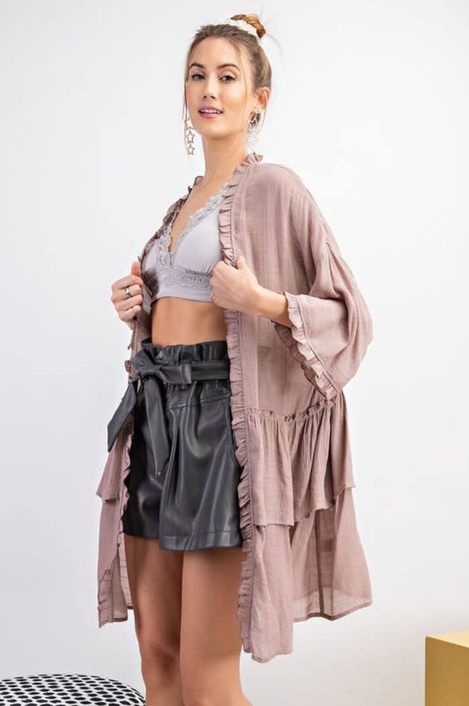 long sheer ruffle cardigan