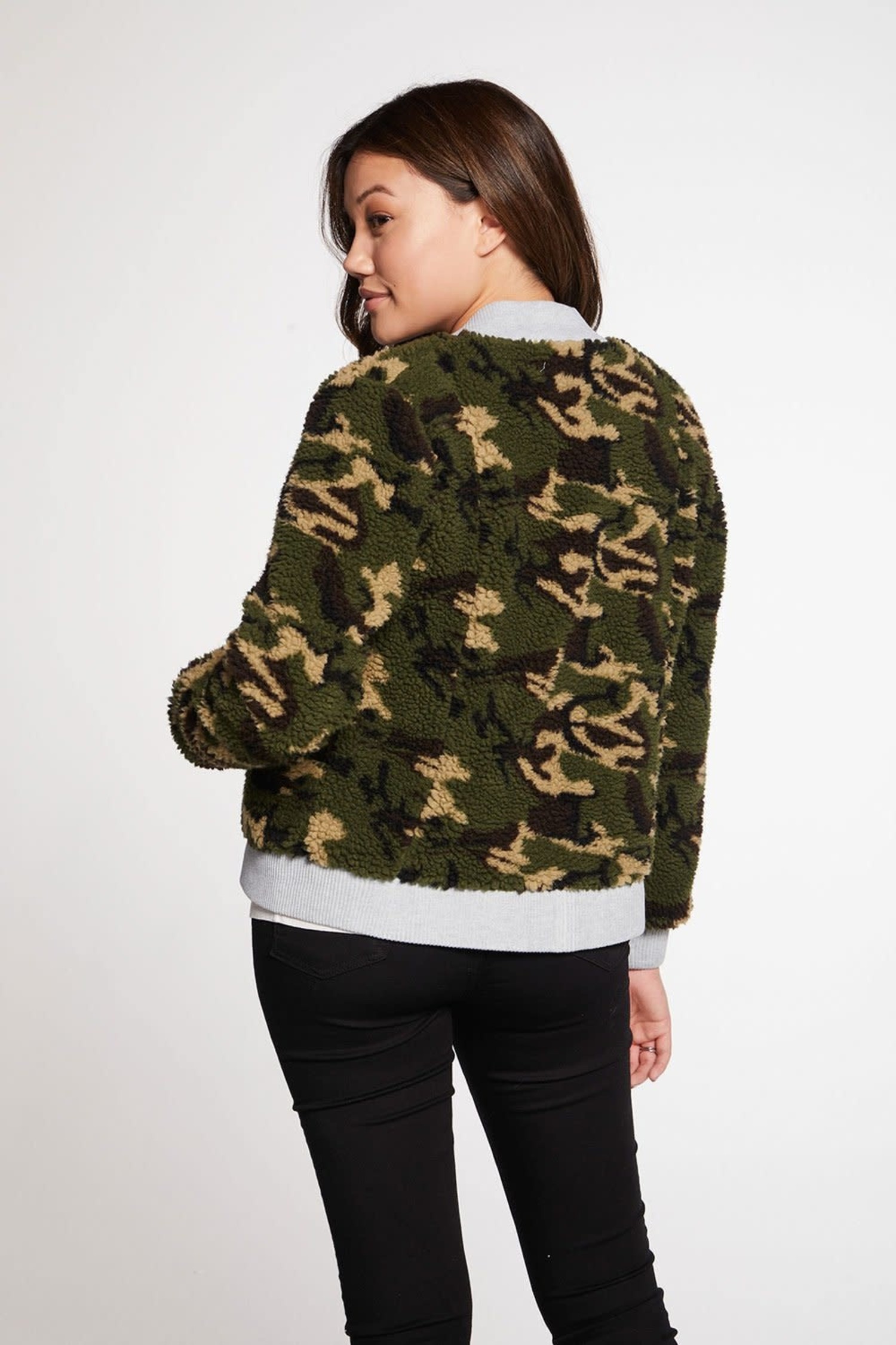 faux shearling camo jacket