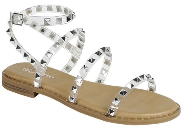 black flat sandals with silver studs