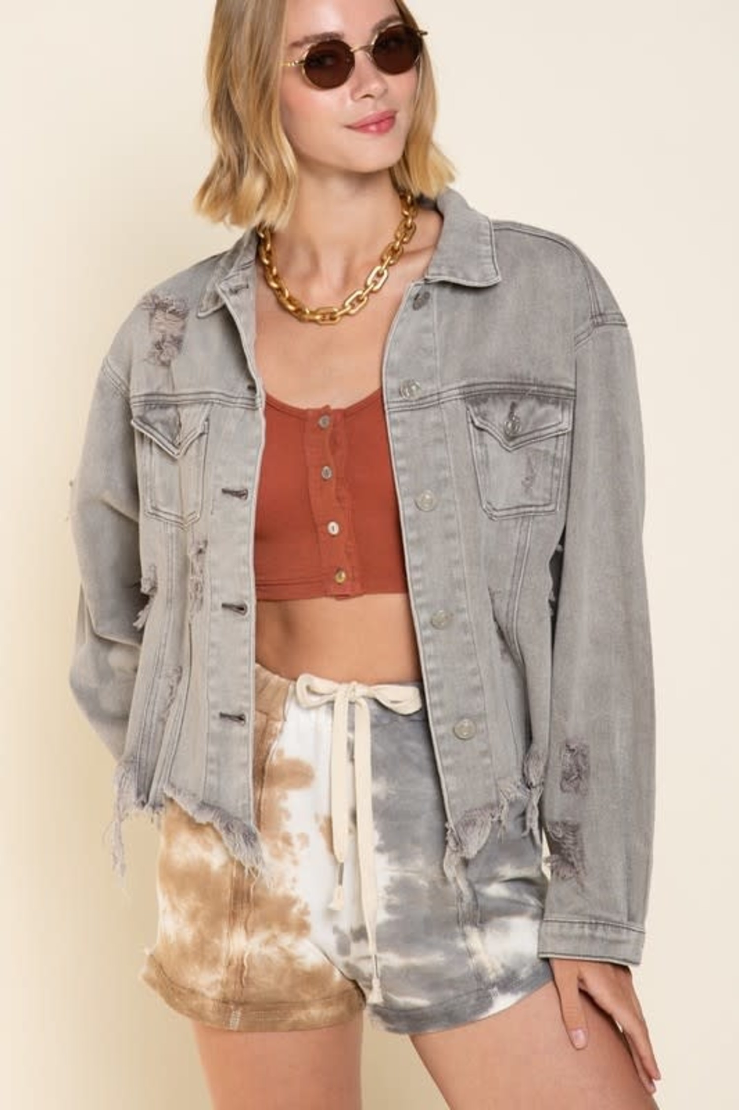 distressed grey denim jacket