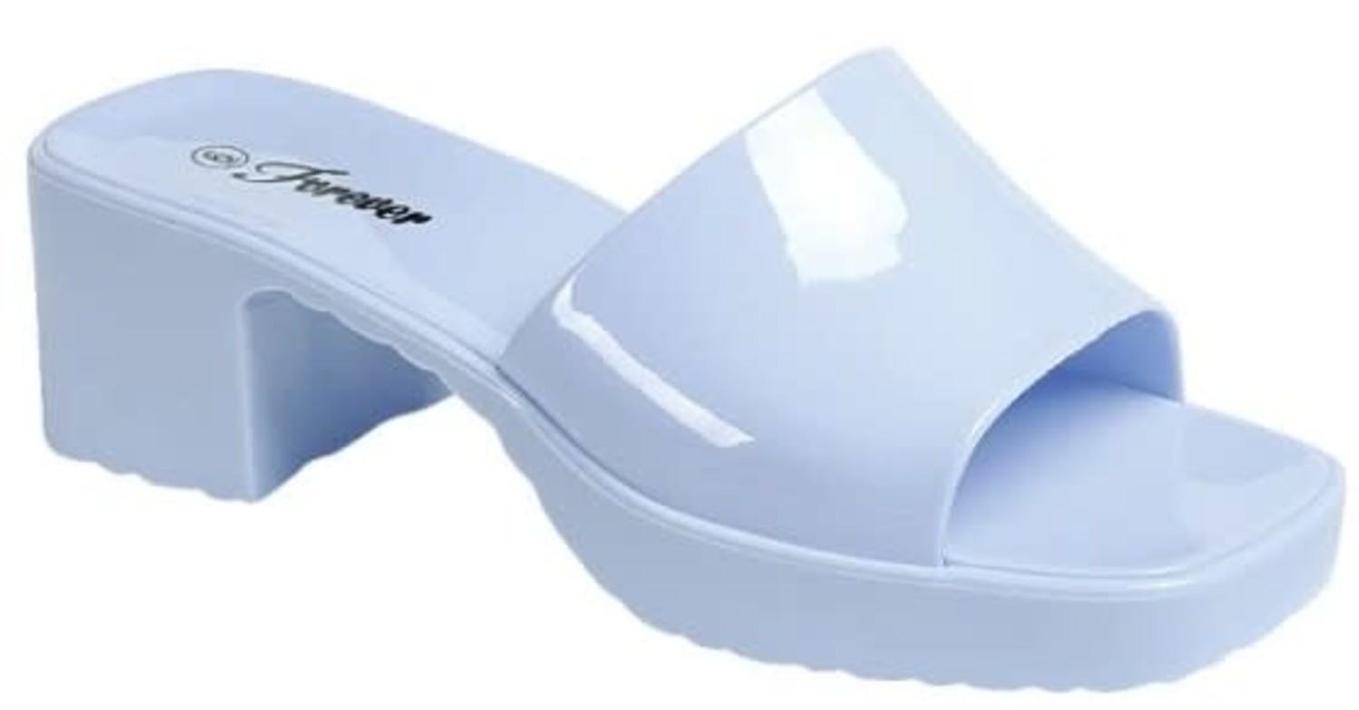 white jelly block heels