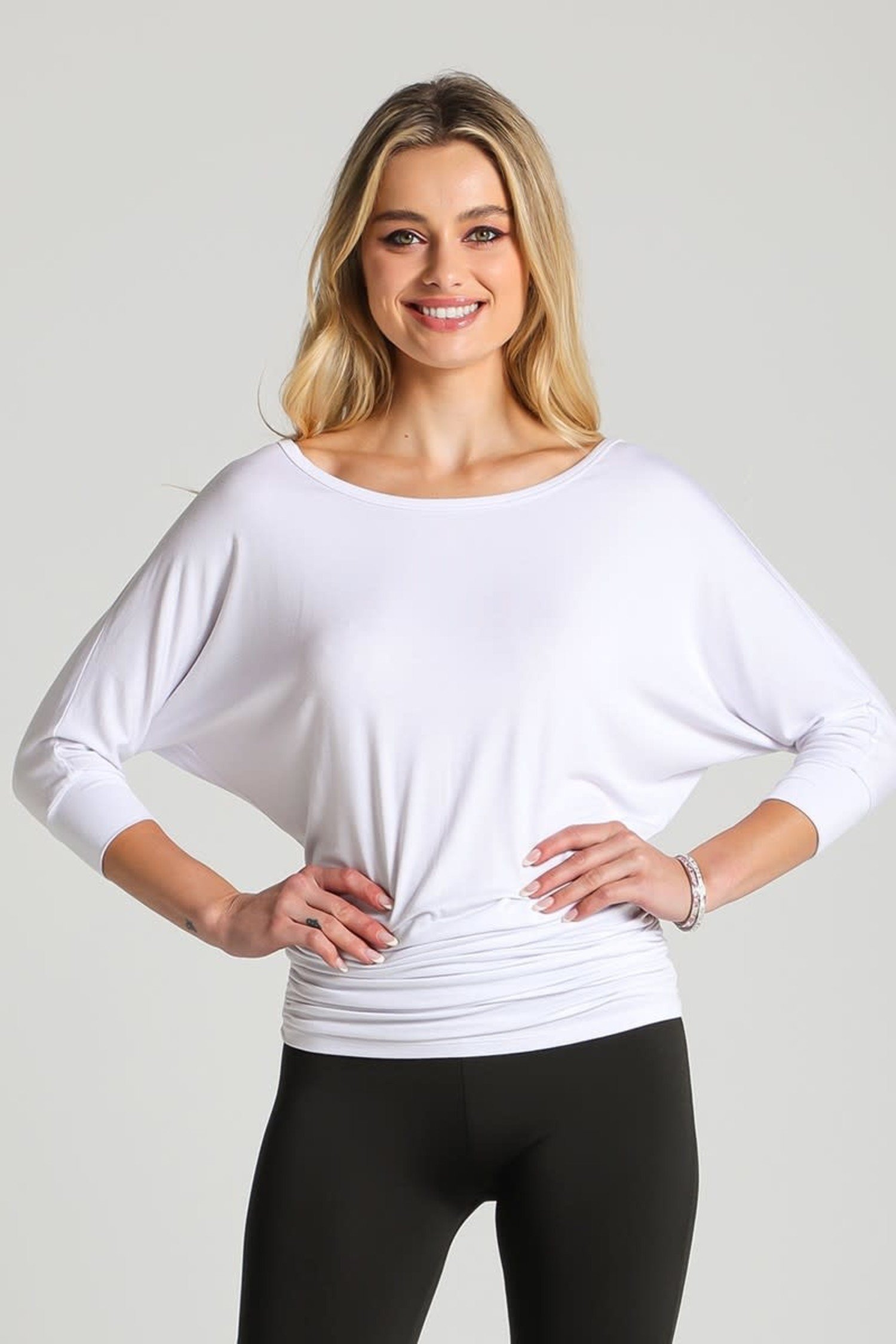Rayon Boat Neck Dolman 3/4 Sleeve Top - Society Boutique