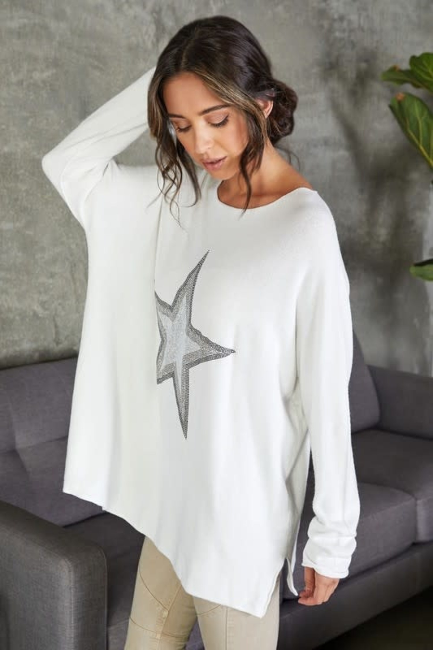 Venti 6 Sparkle Star Soft Knit Sweater-Chocolate