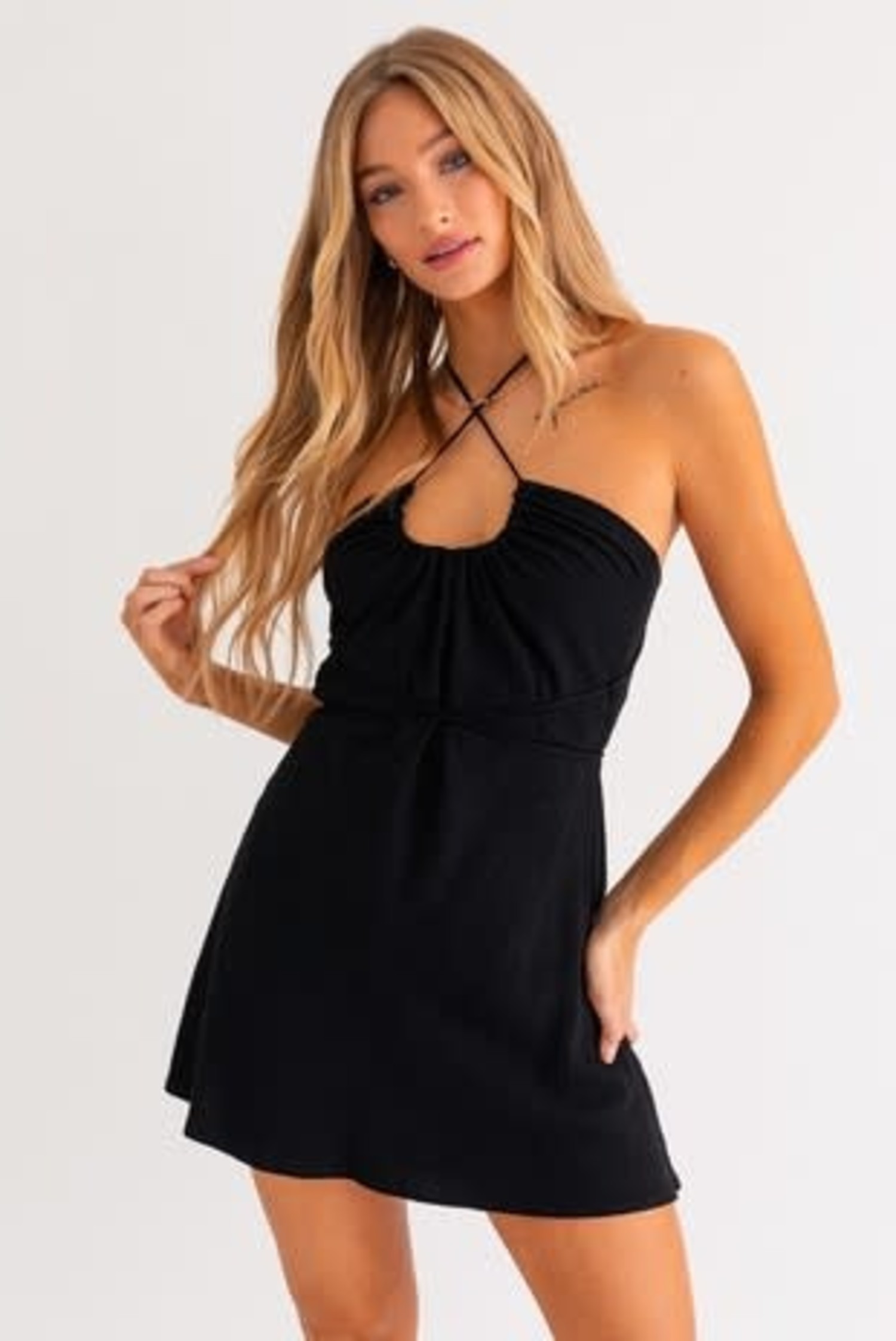 Buy HALTER NECK ELEGANT BLACK SHORT BODYCON DRESS for Women Online