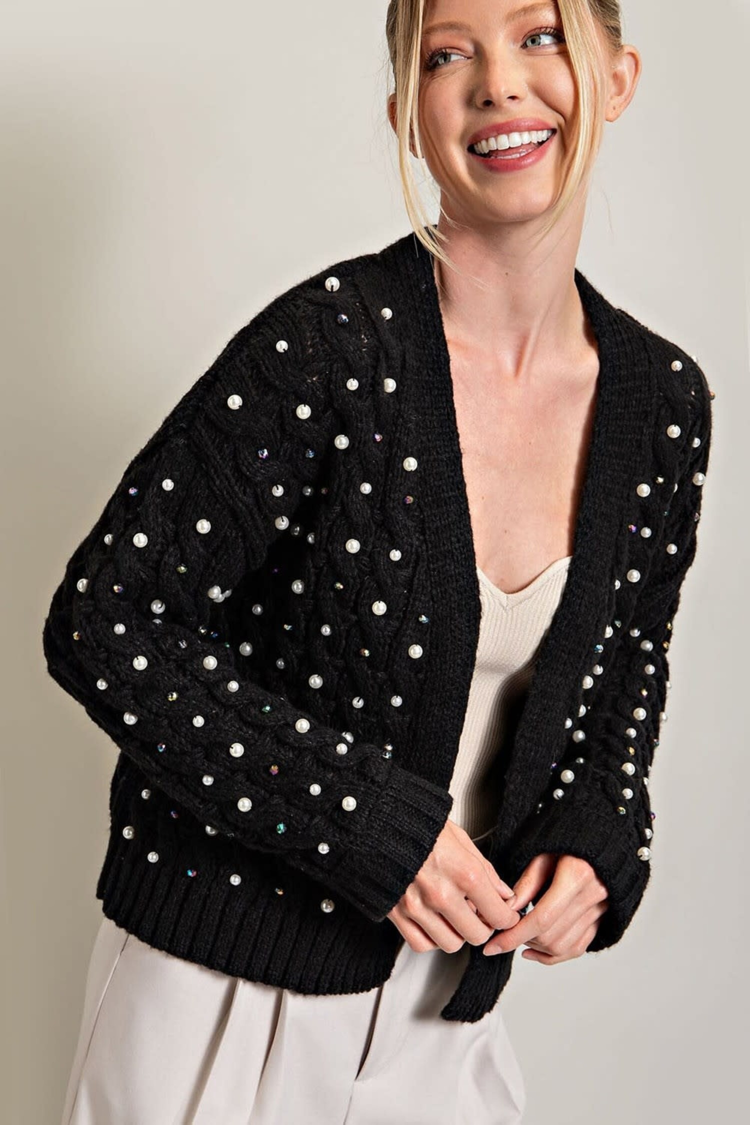 Jewel Pearl Crochet Cardigan Sweater - Society Boutique