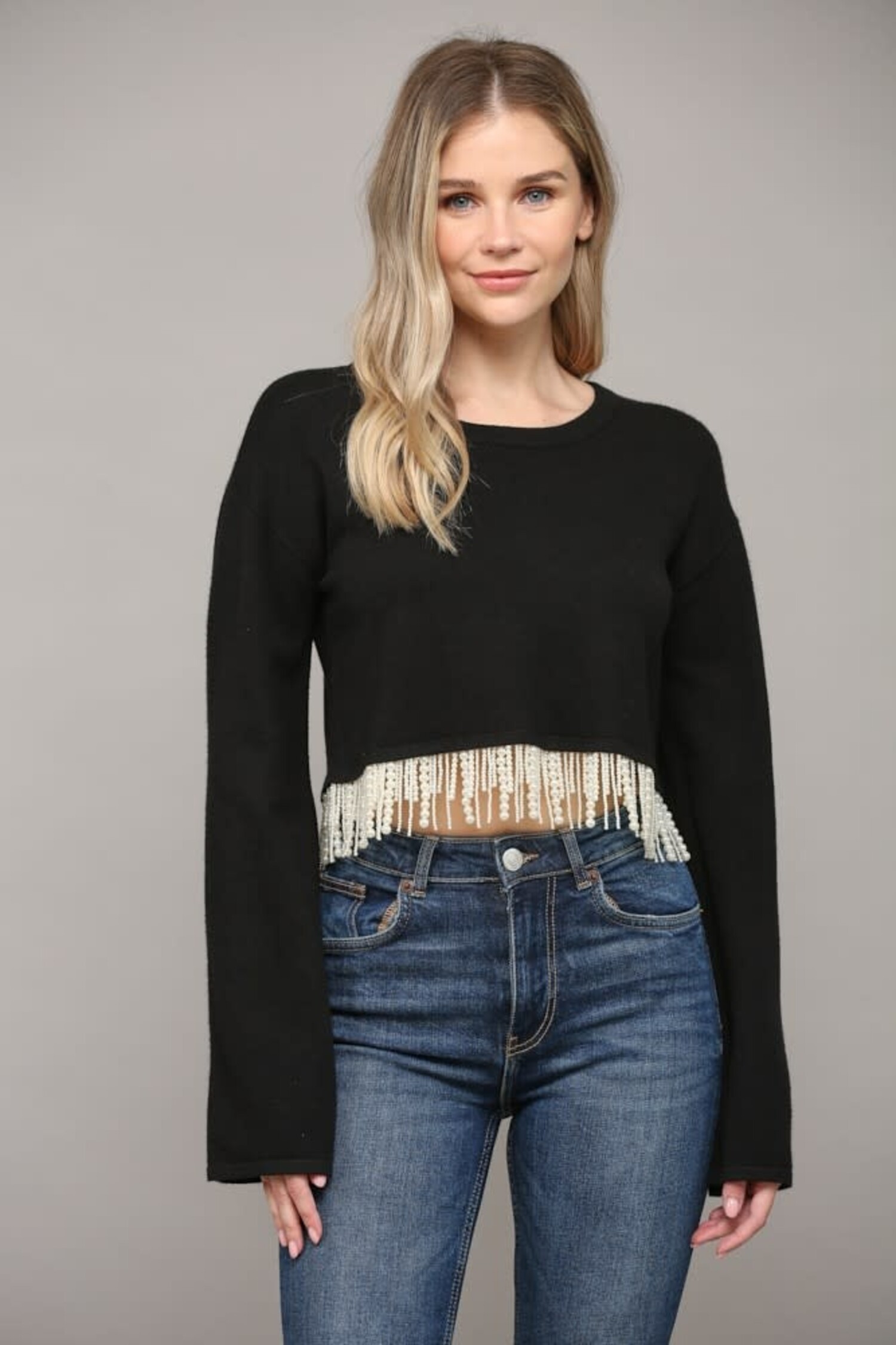 Pearl Fringe Crop Sweater - Society Boutique