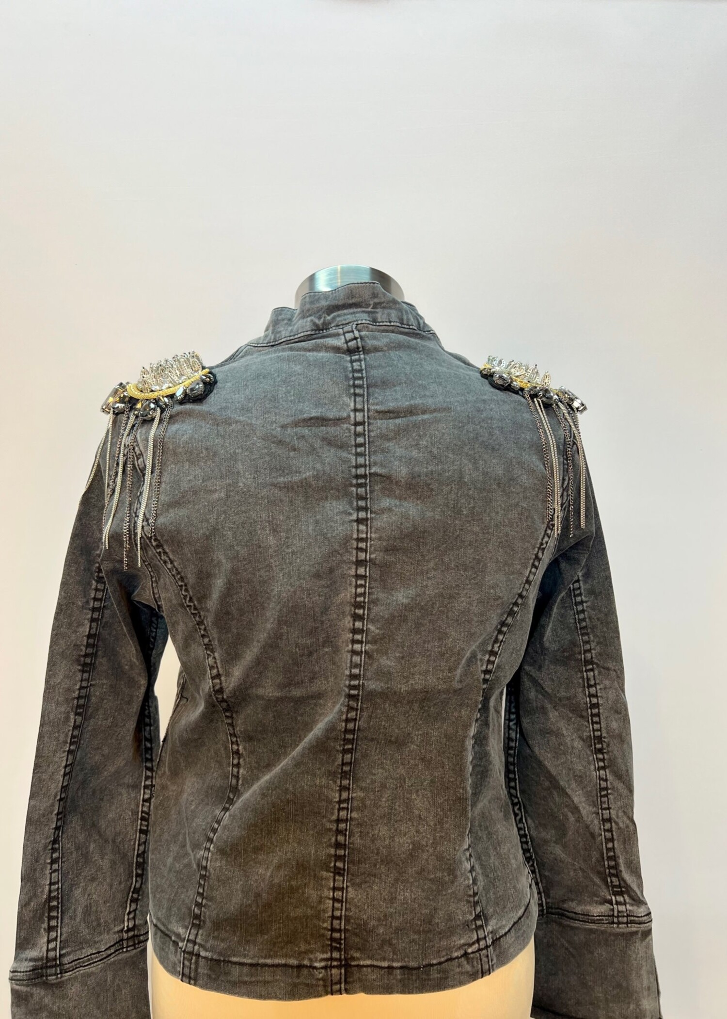 tempo paris sequins patched military jean jacket