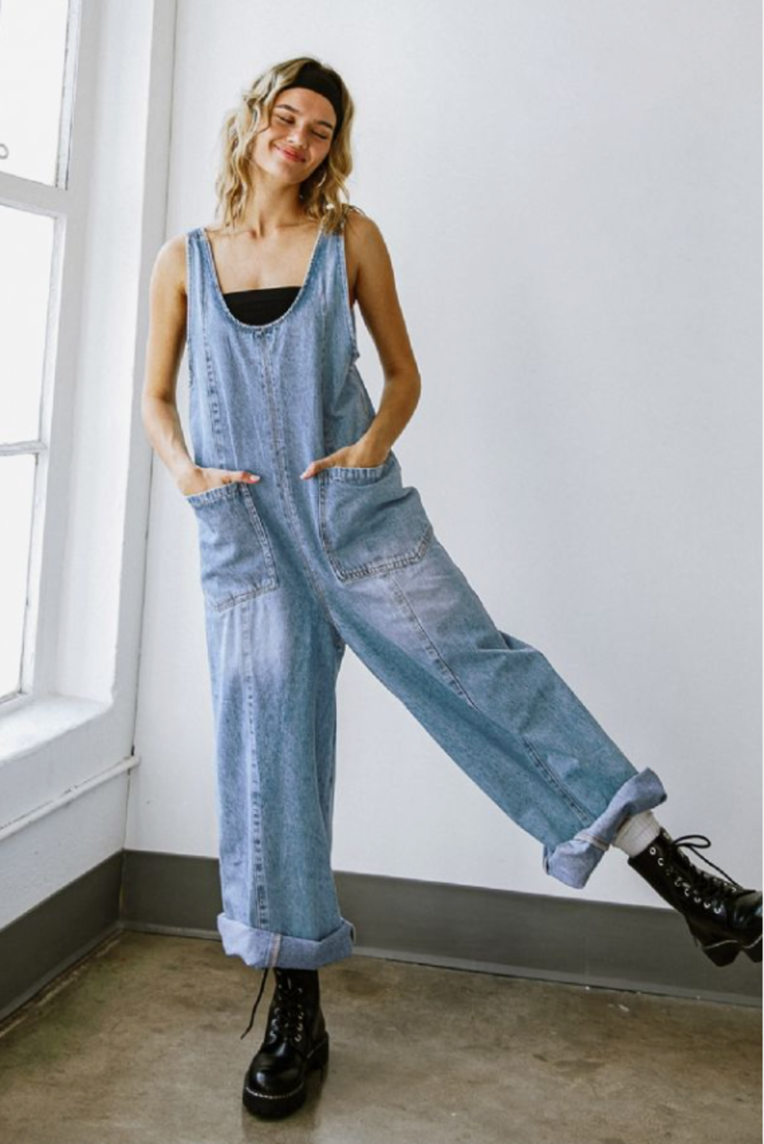 Afends Womens Miami - Hemp Denim Flared Jumpsuit - Authentic Blue - Afends  Europe