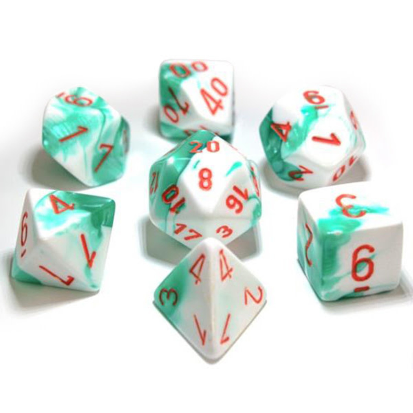 Chessex Gemini Mint Green White Orange 7 die set