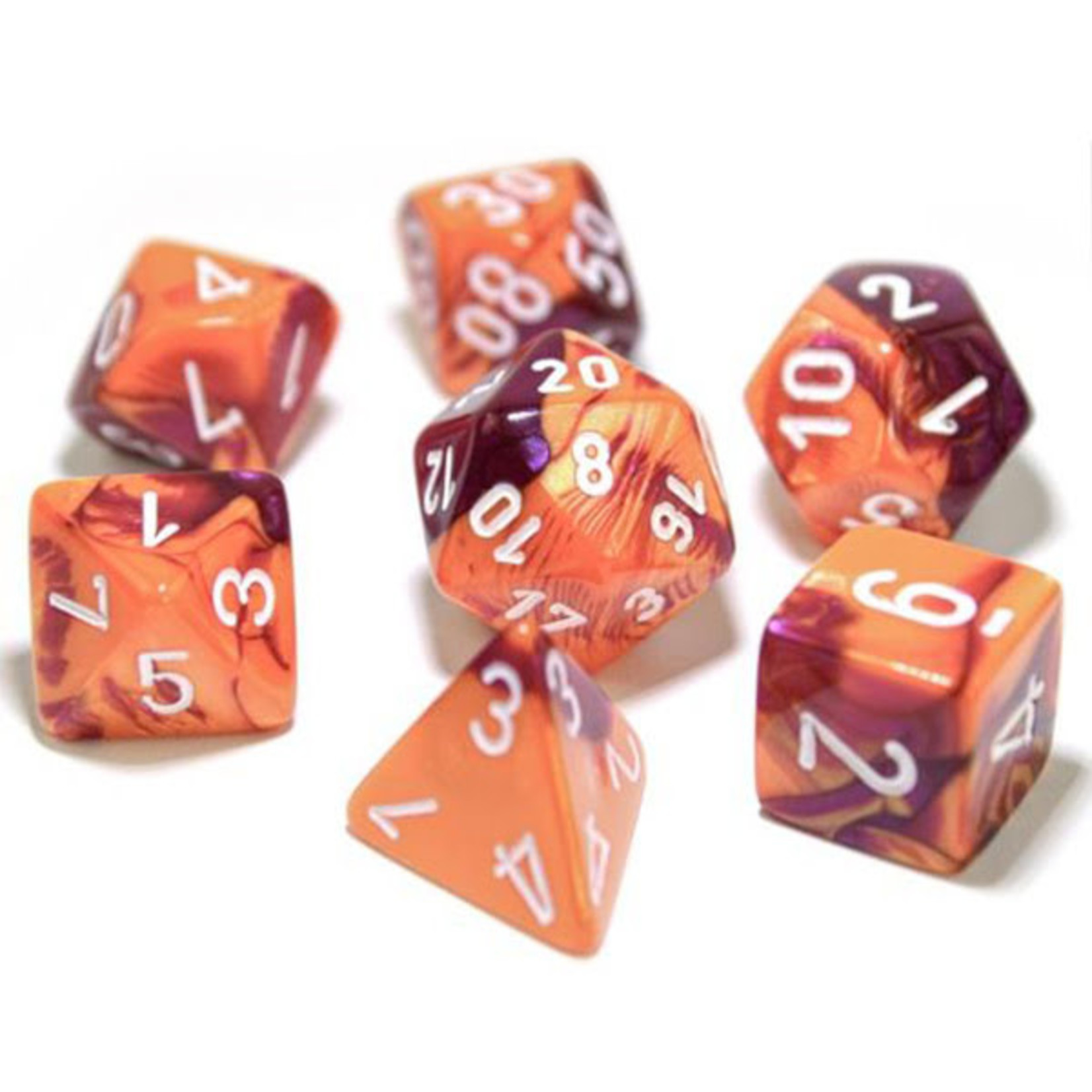 Chessex Gemini Orange Purple White 7 die set