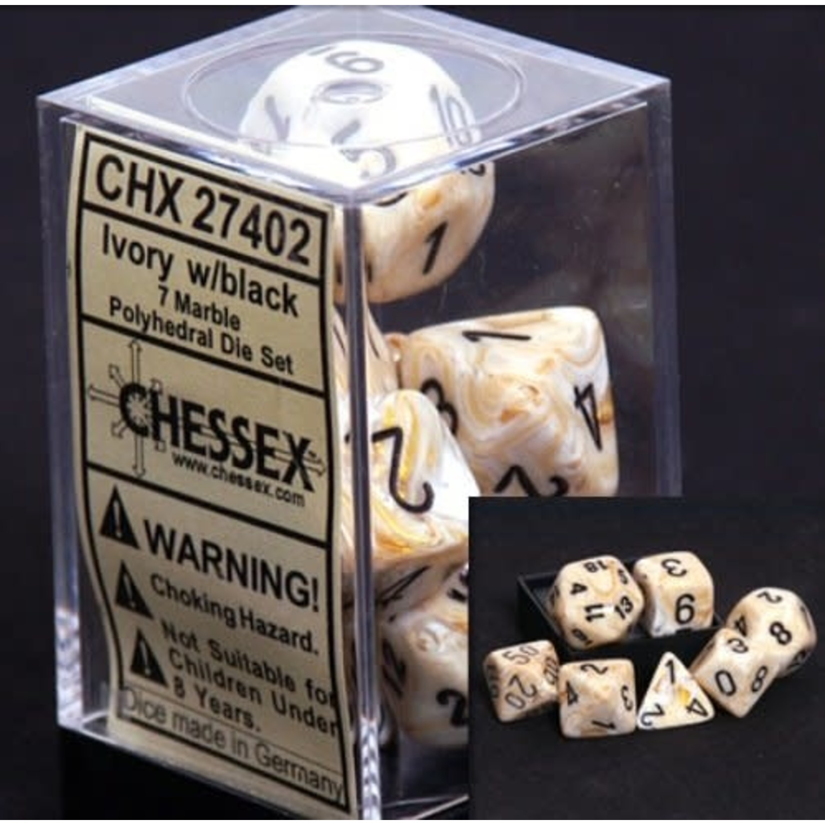 Chessex Marble Ivory black 7 die set