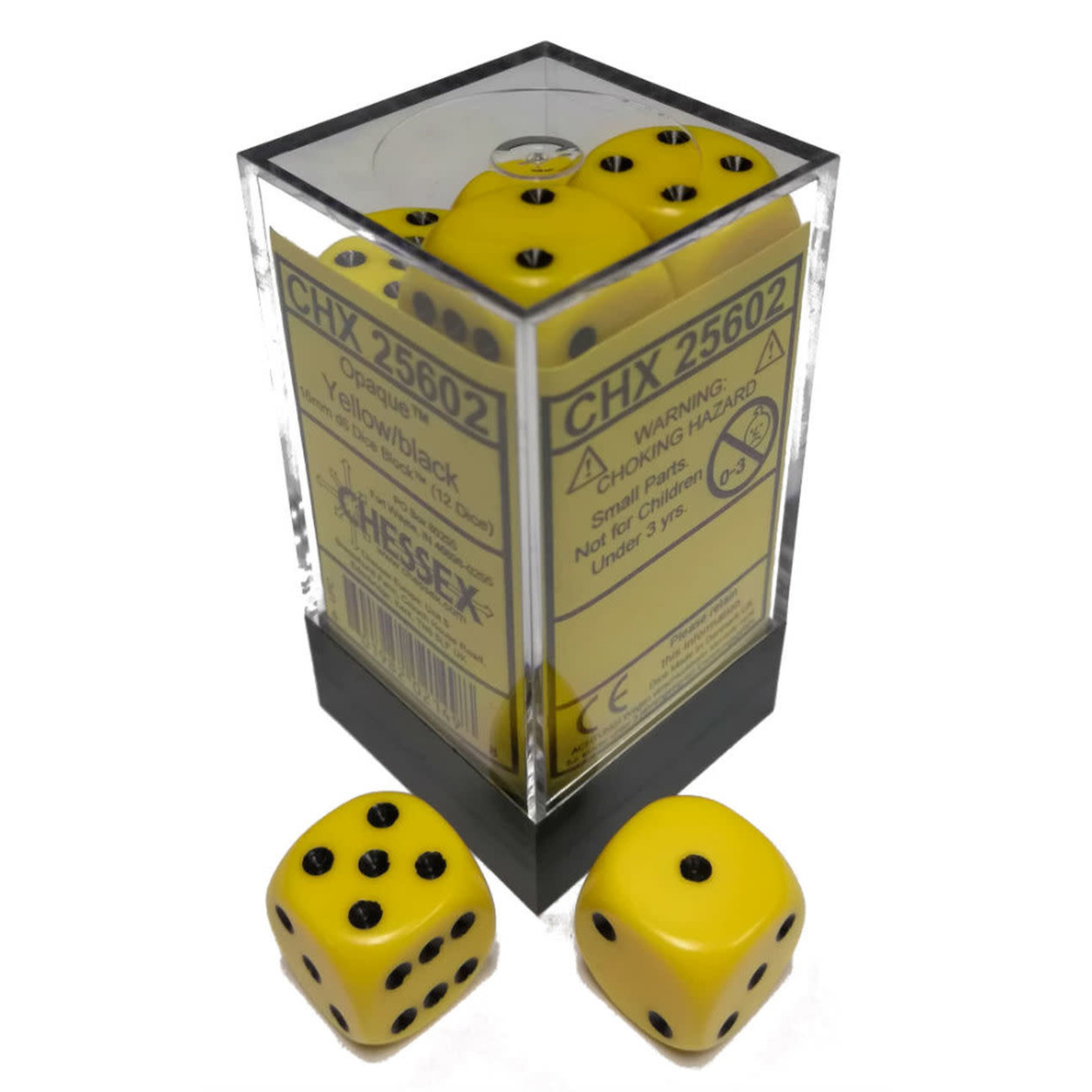 Chessex Opaque Yellow/Black 16mm d6 (12)