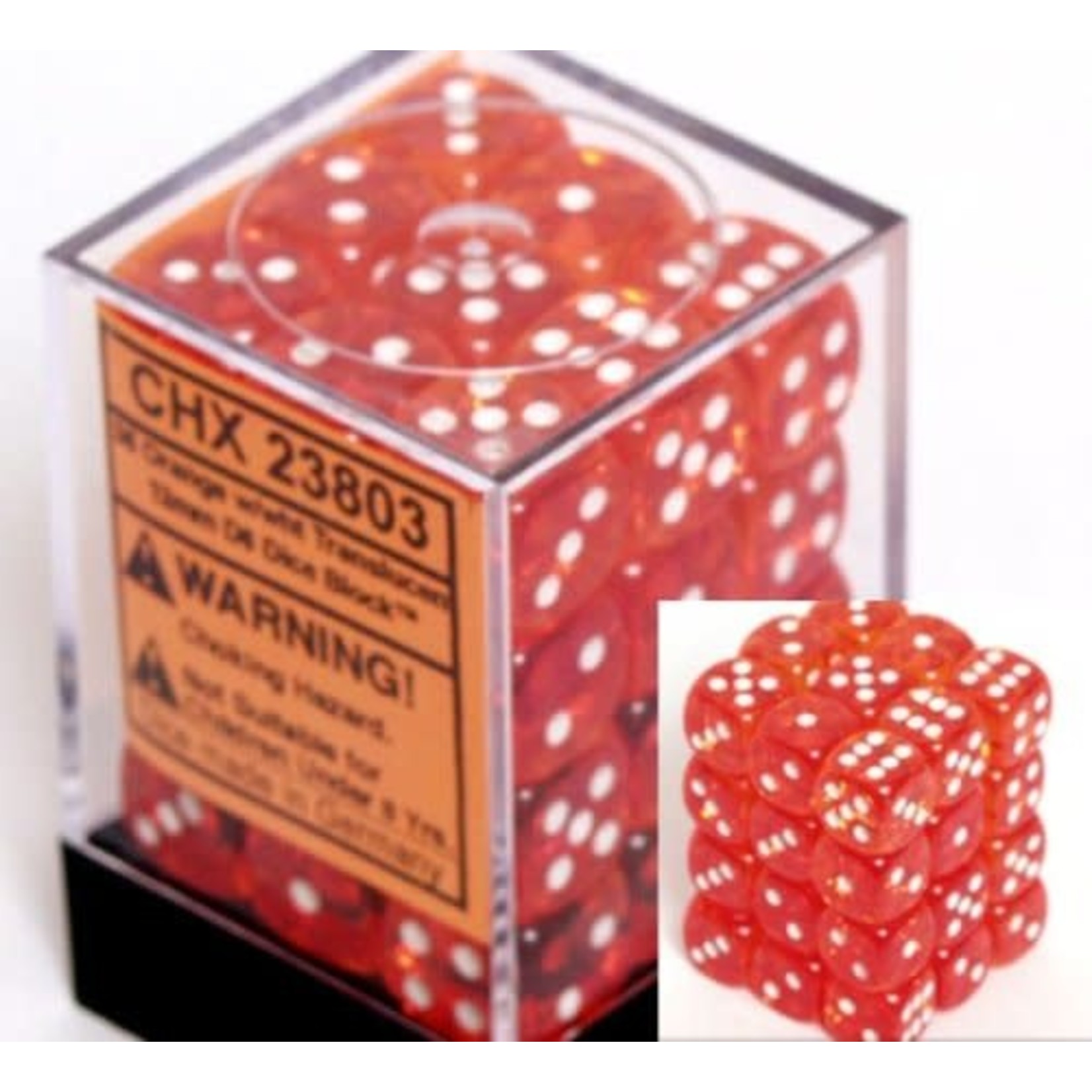 Chessex Translucent 12mm d6 Orange/white Dice (36)